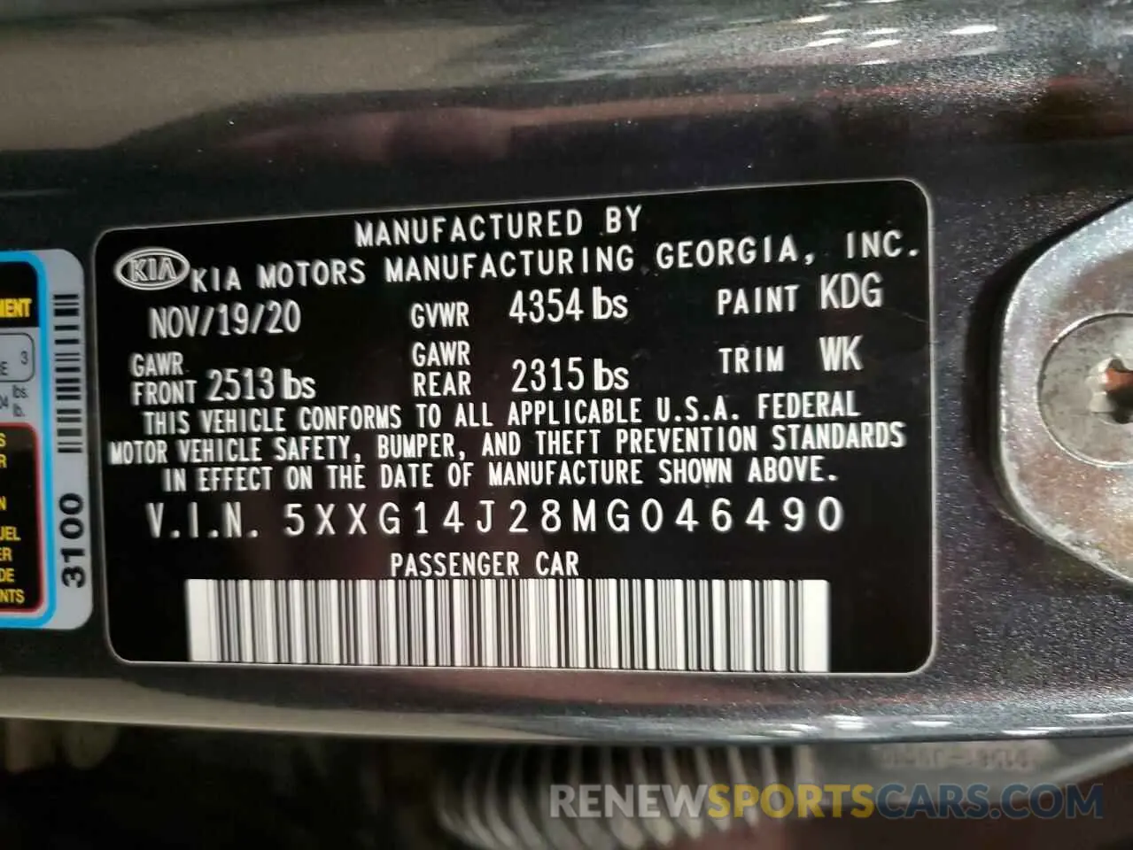 12 Photograph of a damaged car 5XXG14J28MG046490 KIA K5 2021