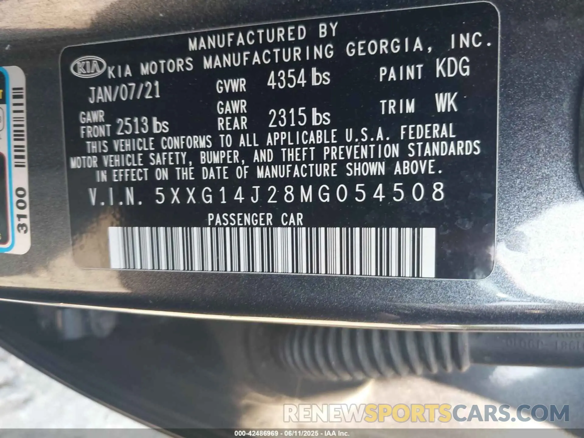 9 Photograph of a damaged car 5XXG14J28MG054508 KIA K5 2021