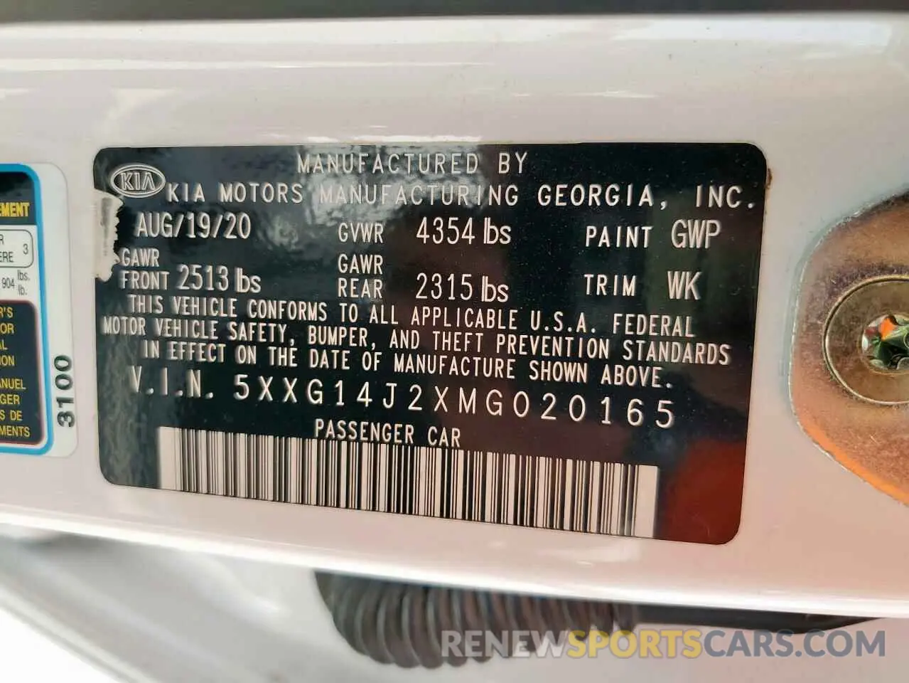 12 Photograph of a damaged car 5XXG14J2XMG020165 KIA K5 2021