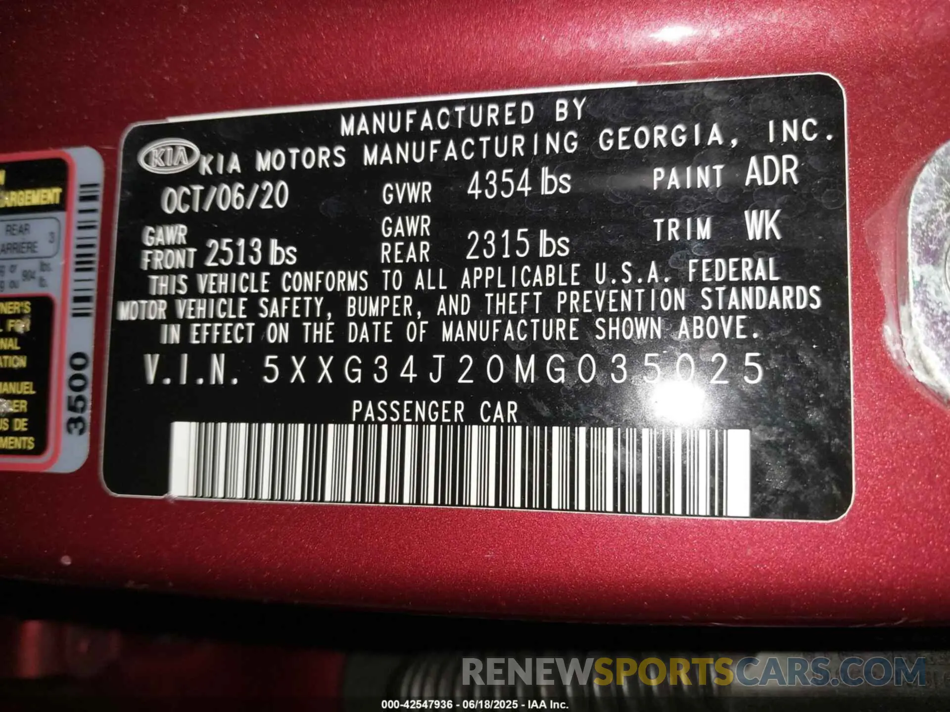 9 Photograph of a damaged car 5XXG34J20MG035025 KIA K5 2021