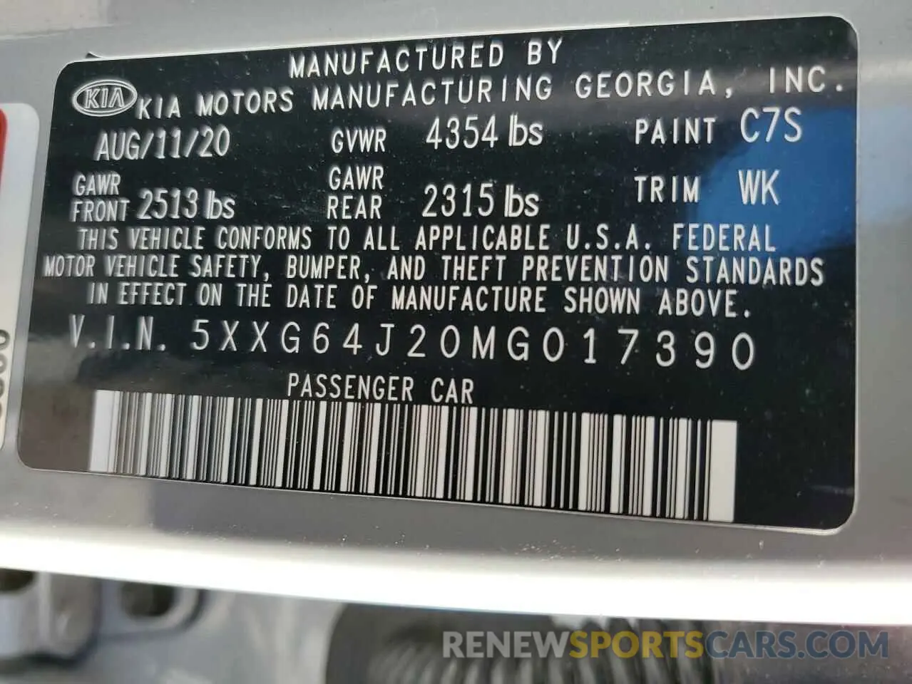 15 Photograph of a damaged car 5XXG64J20MG017390 KIA K5 2021