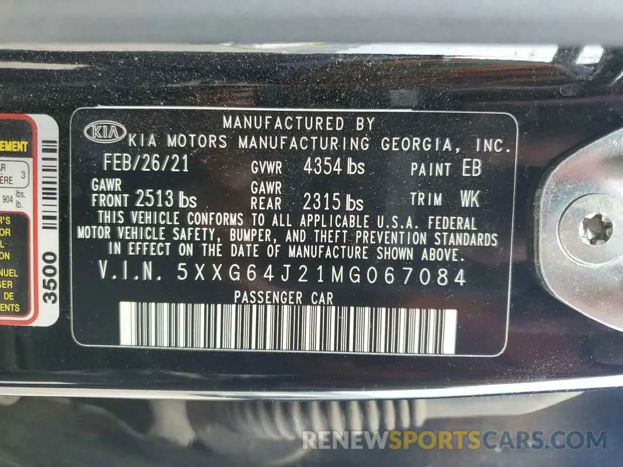 12 Photograph of a damaged car 5XXG64J21MG067084 KIA K5 2021