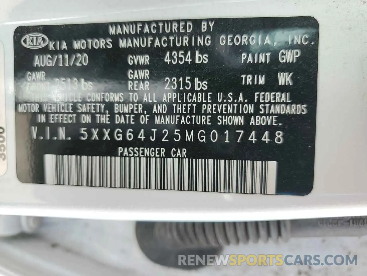 13 Photograph of a damaged car 5XXG64J25MG017448 KIA K5 2021