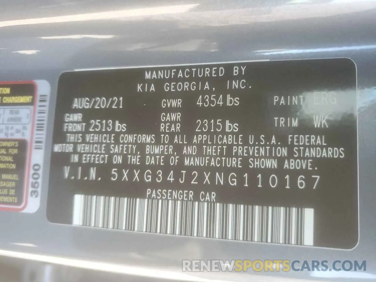 14 Photograph of a damaged car 5XXG34J2XNG110167 KIA K5 2022