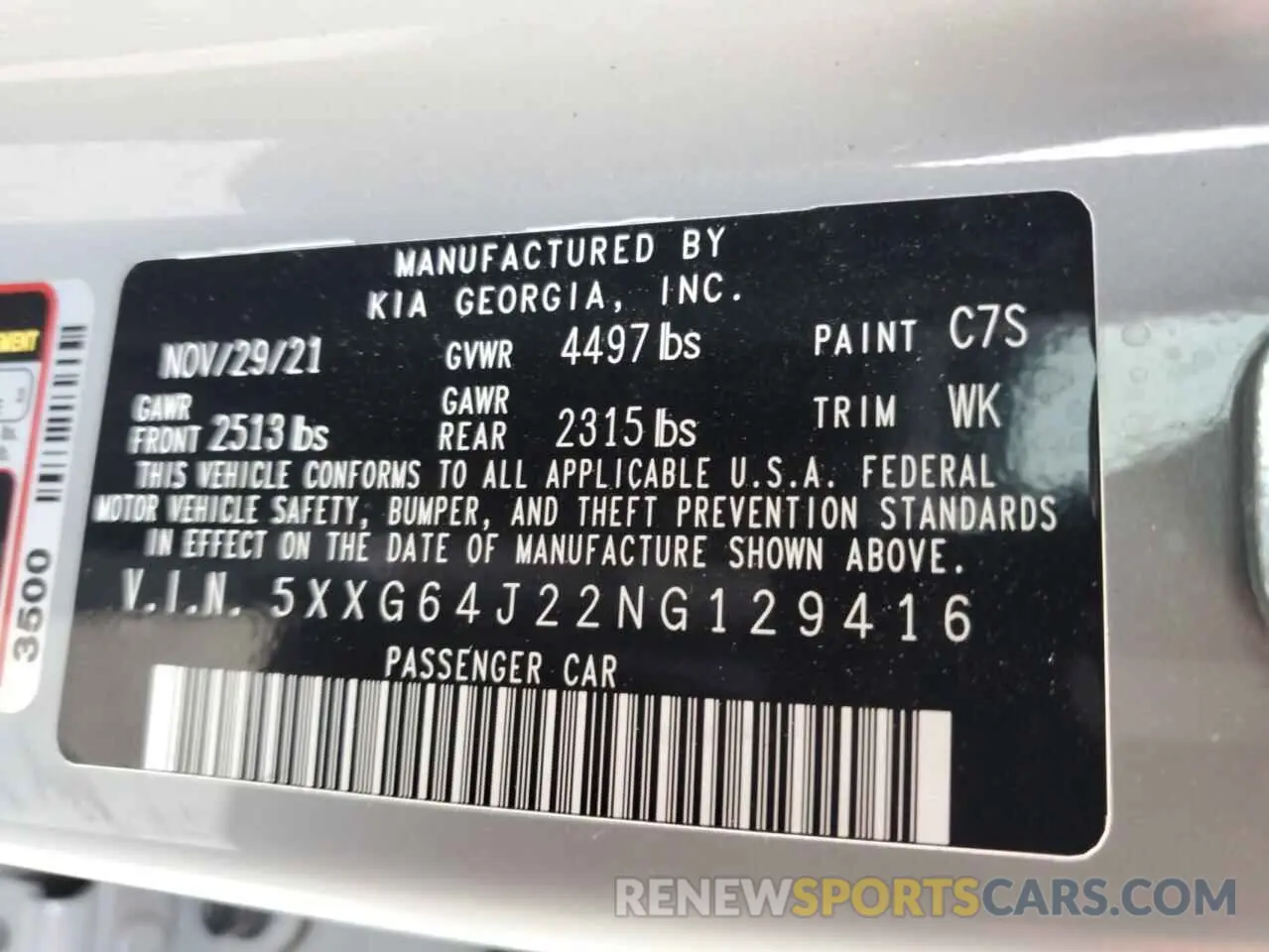 12 Photograph of a damaged car 5XXG64J22NG129416 KIA K5 2022