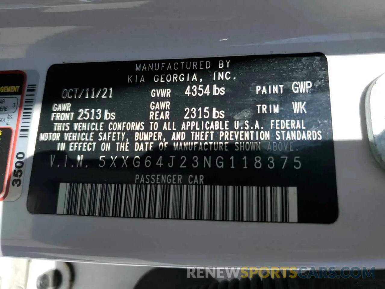 13 Photograph of a damaged car 5XXG64J23NG118375 KIA K5 2022