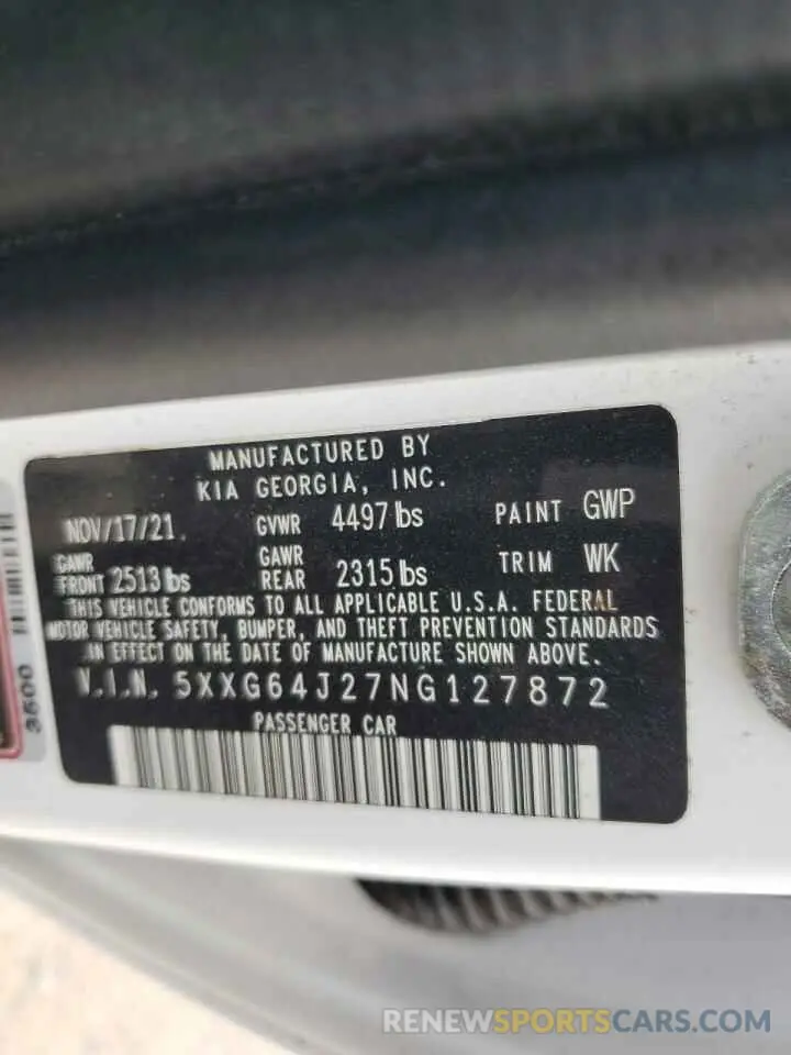 12 Photograph of a damaged car 5XXG64J27NG127872 KIA K5 2022