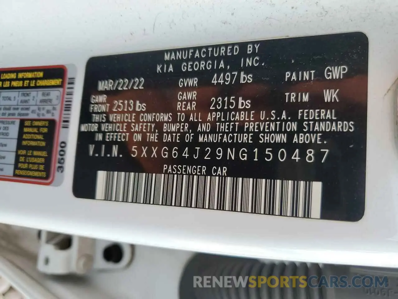 15 Photograph of a damaged car 5XXG64J29NG150487 KIA K5 2022