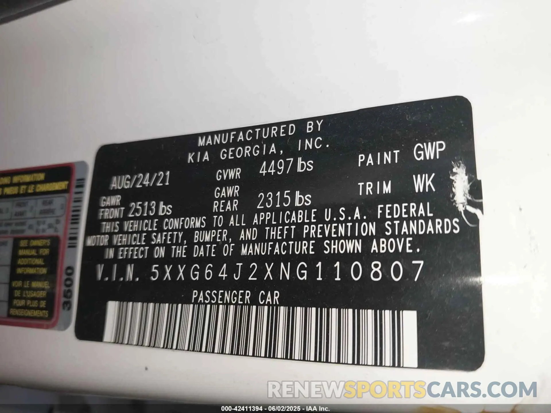 9 Photograph of a damaged car 5XXG64J2XNG110807 KIA K5 2022