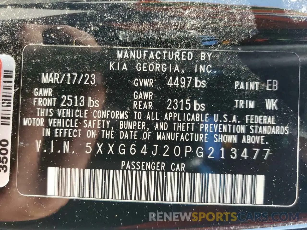 12 Photograph of a damaged car 5XXG64J20PG213477 KIA K5 2023