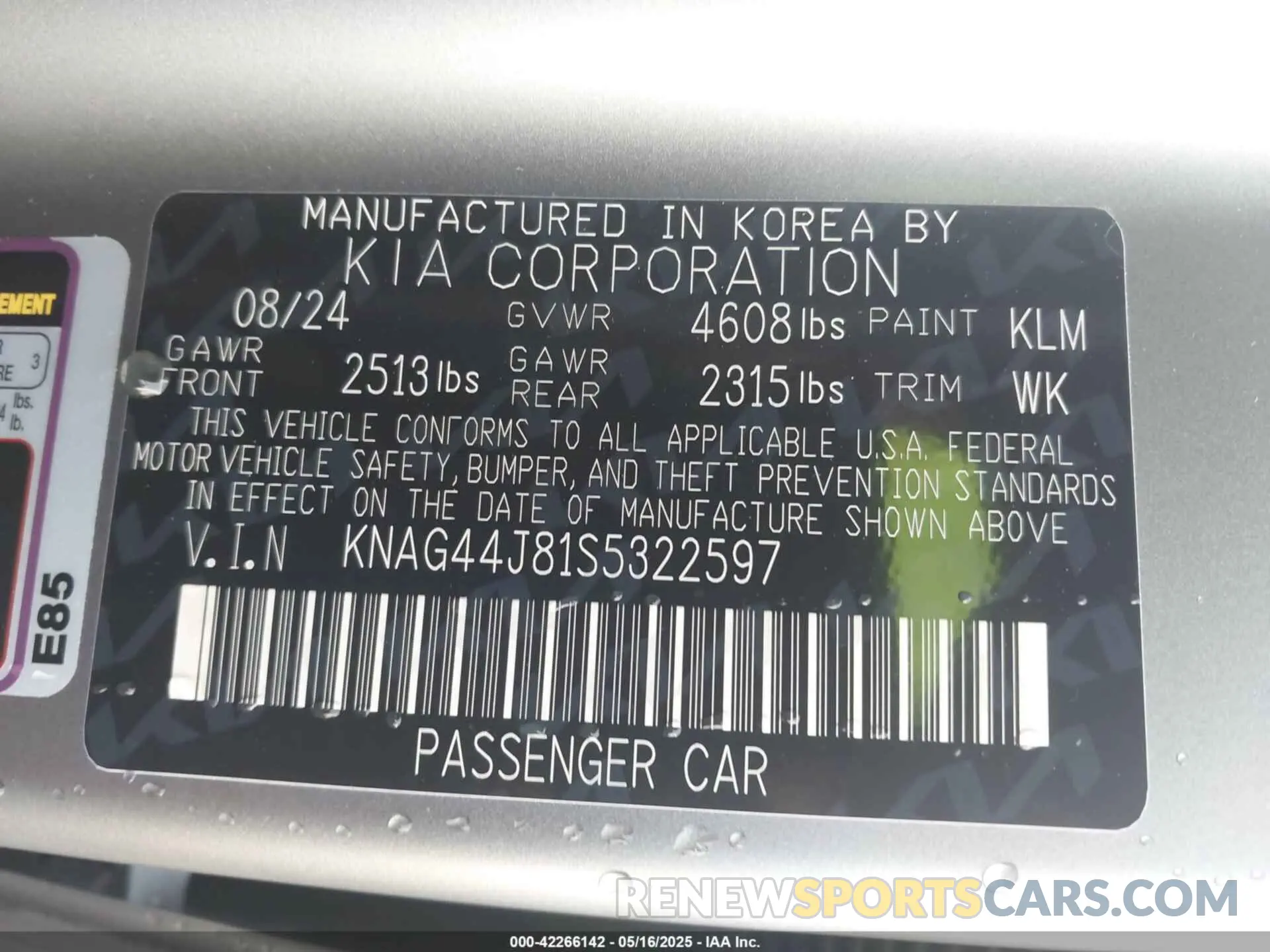 9 Photograph of a damaged car KNAG44J81S5322597 KIA K5 2025