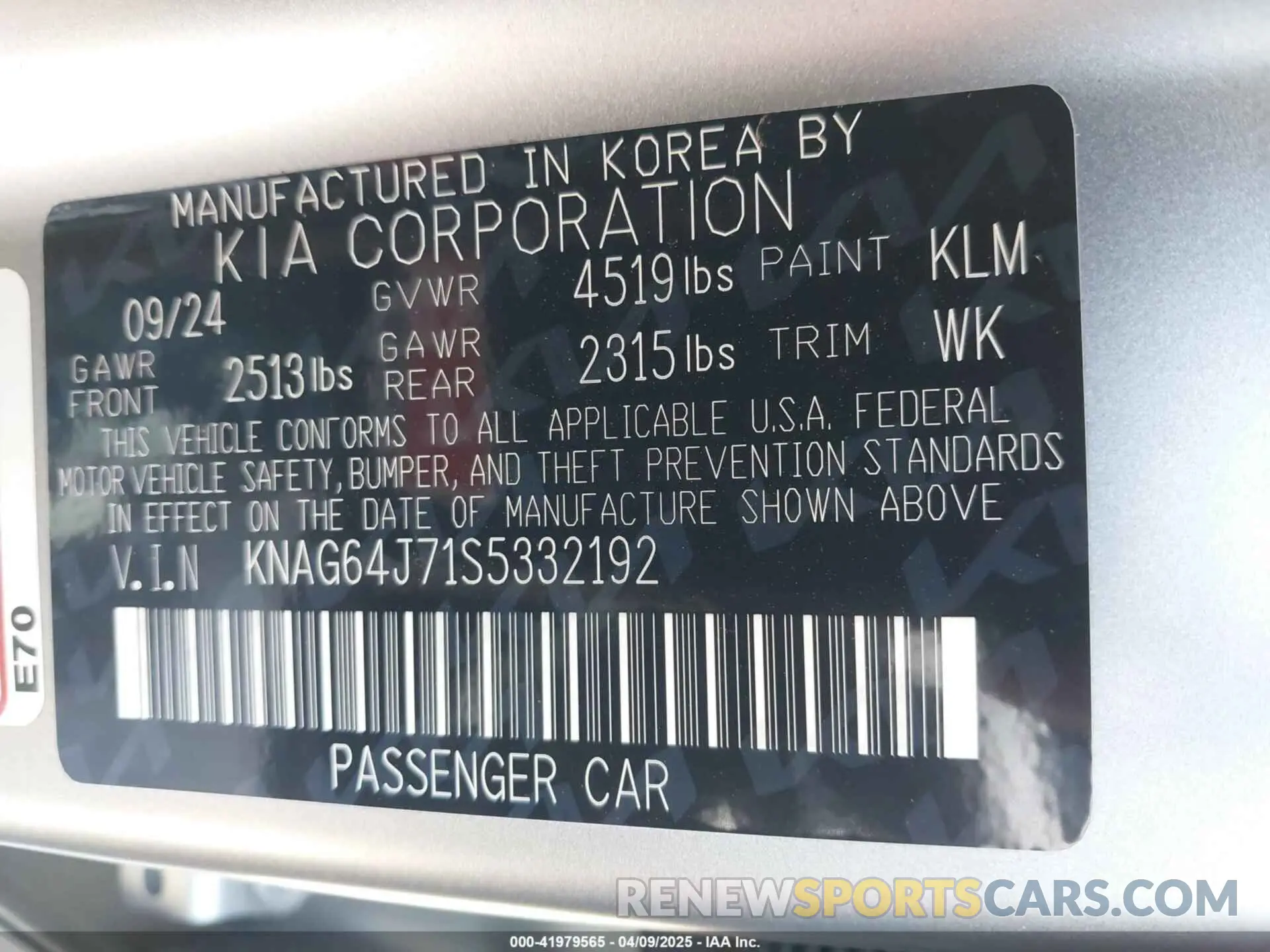 9 Photograph of a damaged car KNAG64J71S5332192 KIA K5 2025