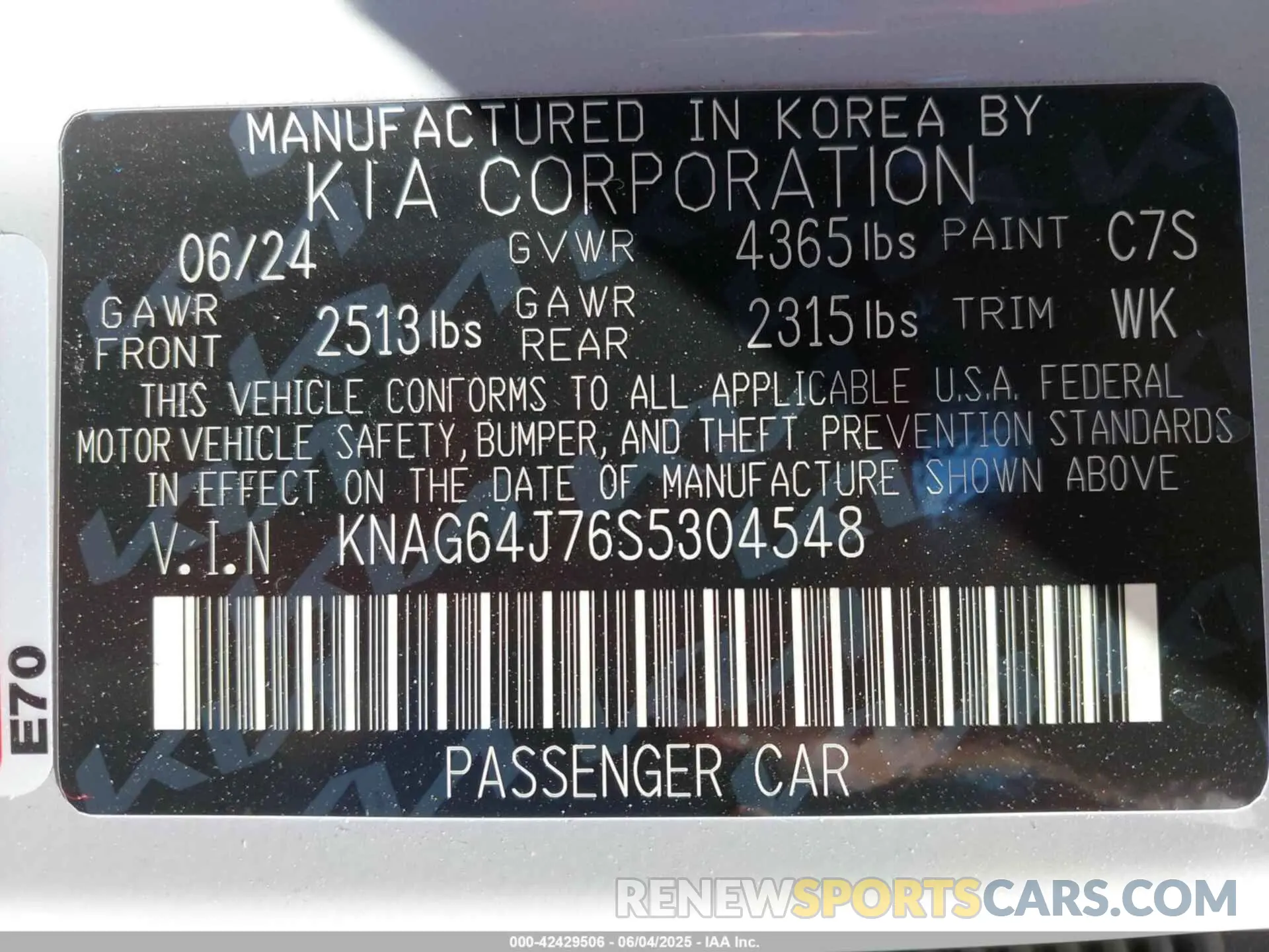 9 Photograph of a damaged car KNAG64J76S5304548 KIA K5 2025