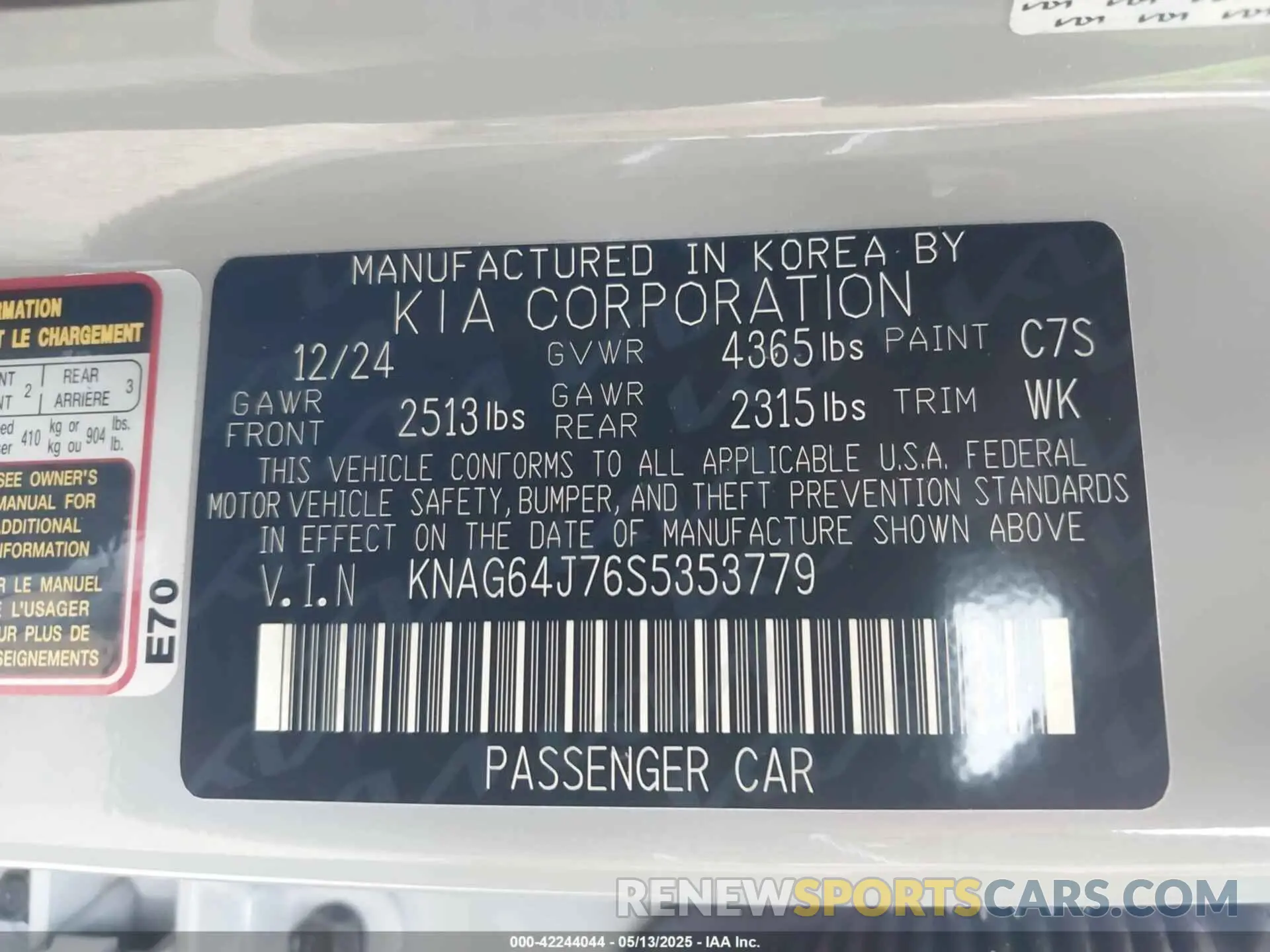 9 Photograph of a damaged car KNAG64J76S5353779 KIA K5 2025