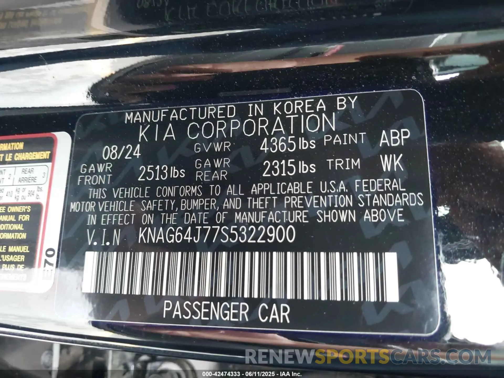 9 Photograph of a damaged car KNAG64J77S5322900 KIA K5 2025