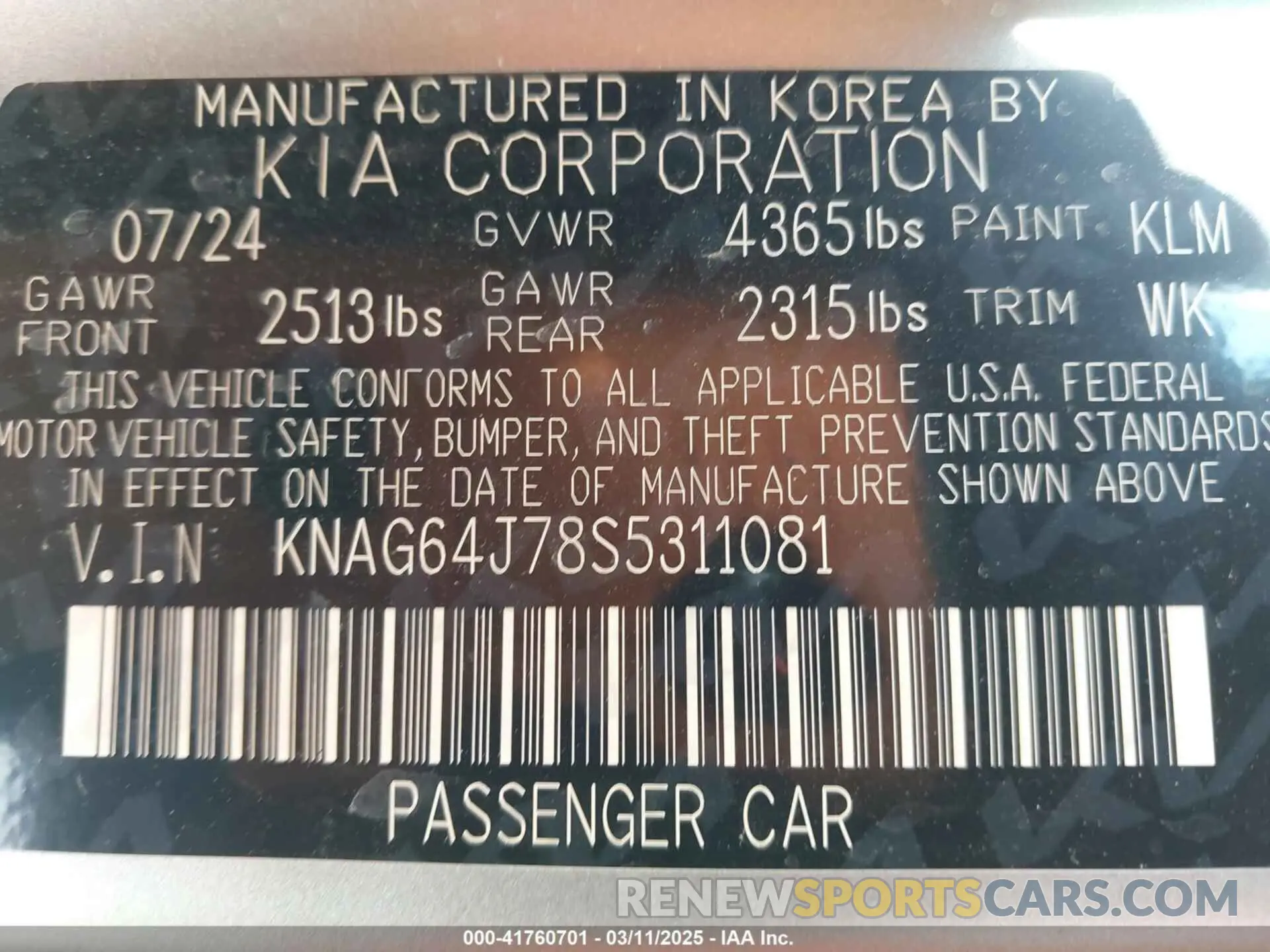 9 Photograph of a damaged car KNAG64J78S5311081 KIA K5 2025