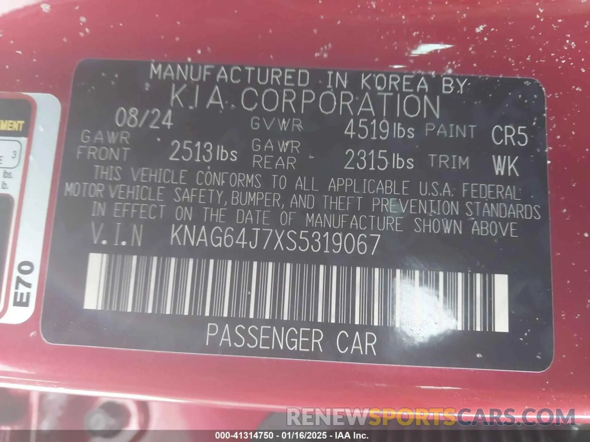 9 Photograph of a damaged car KNAG64J7XS5319067 KIA K5 2025