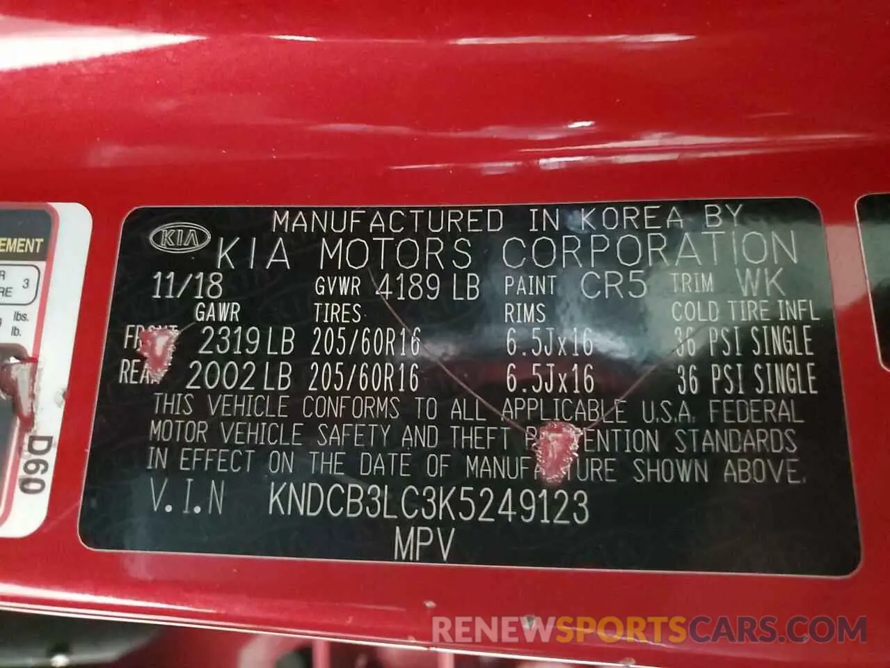 12 Photograph of a damaged car KNDCB3LC3K5249123 KIA NIRO 2019