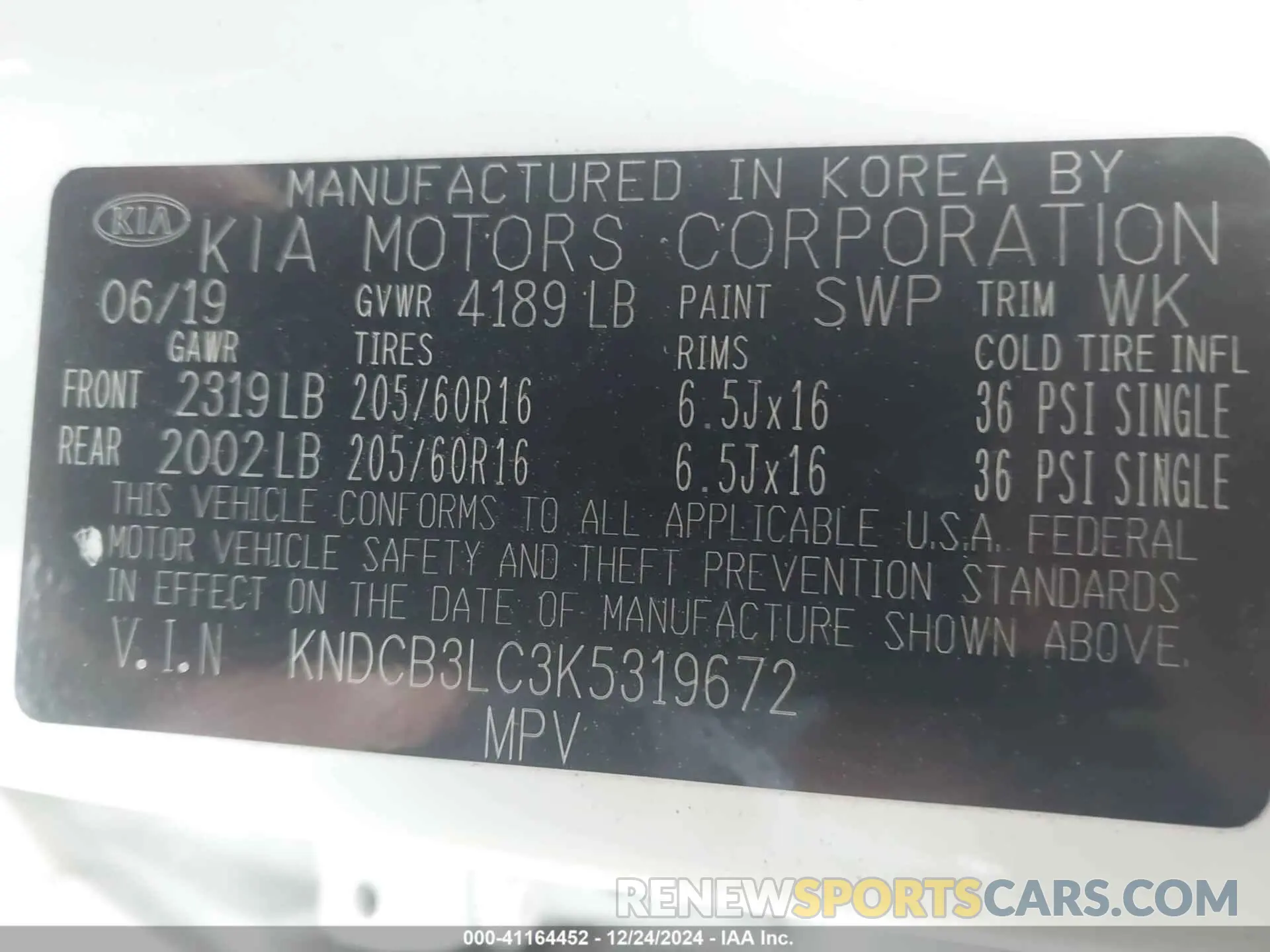 9 Photograph of a damaged car KNDCB3LC3K5319672 KIA NIRO 2019