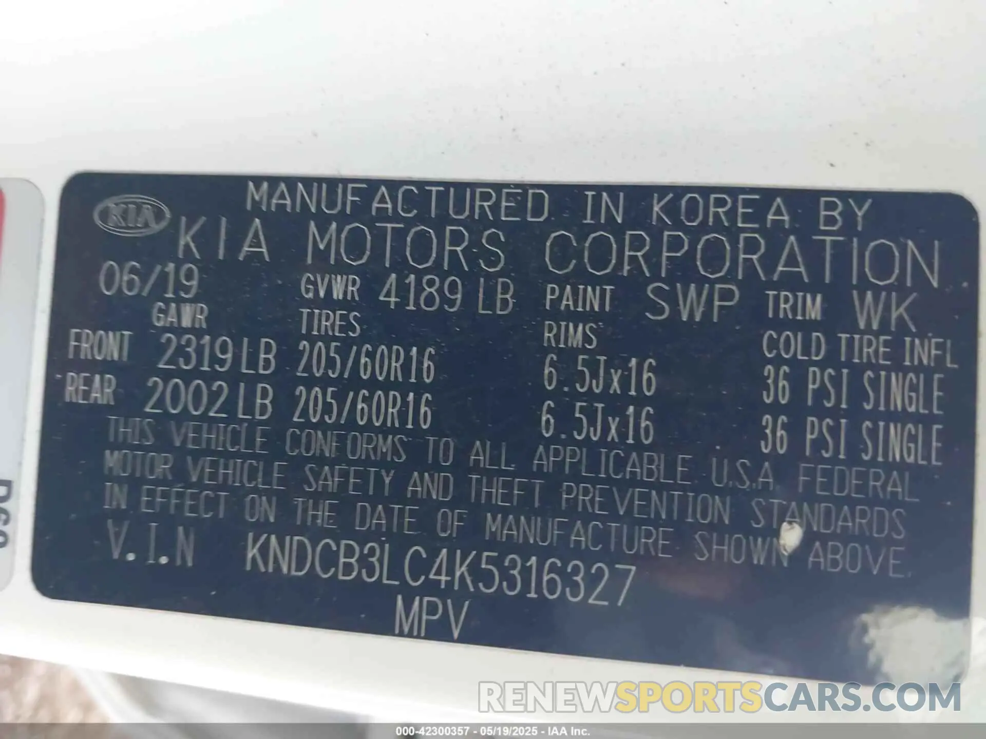 9 Photograph of a damaged car KNDCB3LC4K5316327 KIA NIRO 2019