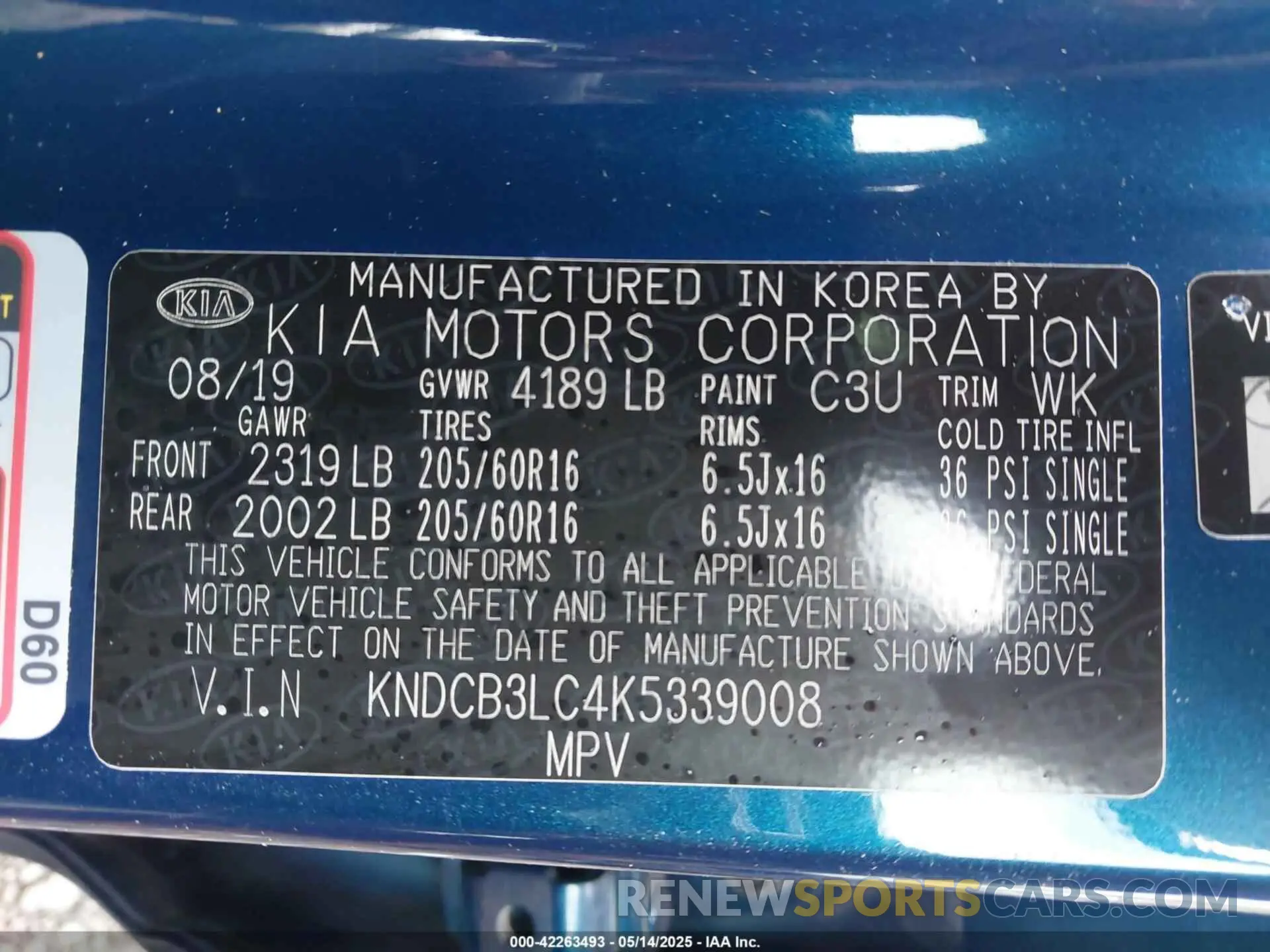 9 Photograph of a damaged car KNDCB3LC4K5339008 KIA NIRO 2019