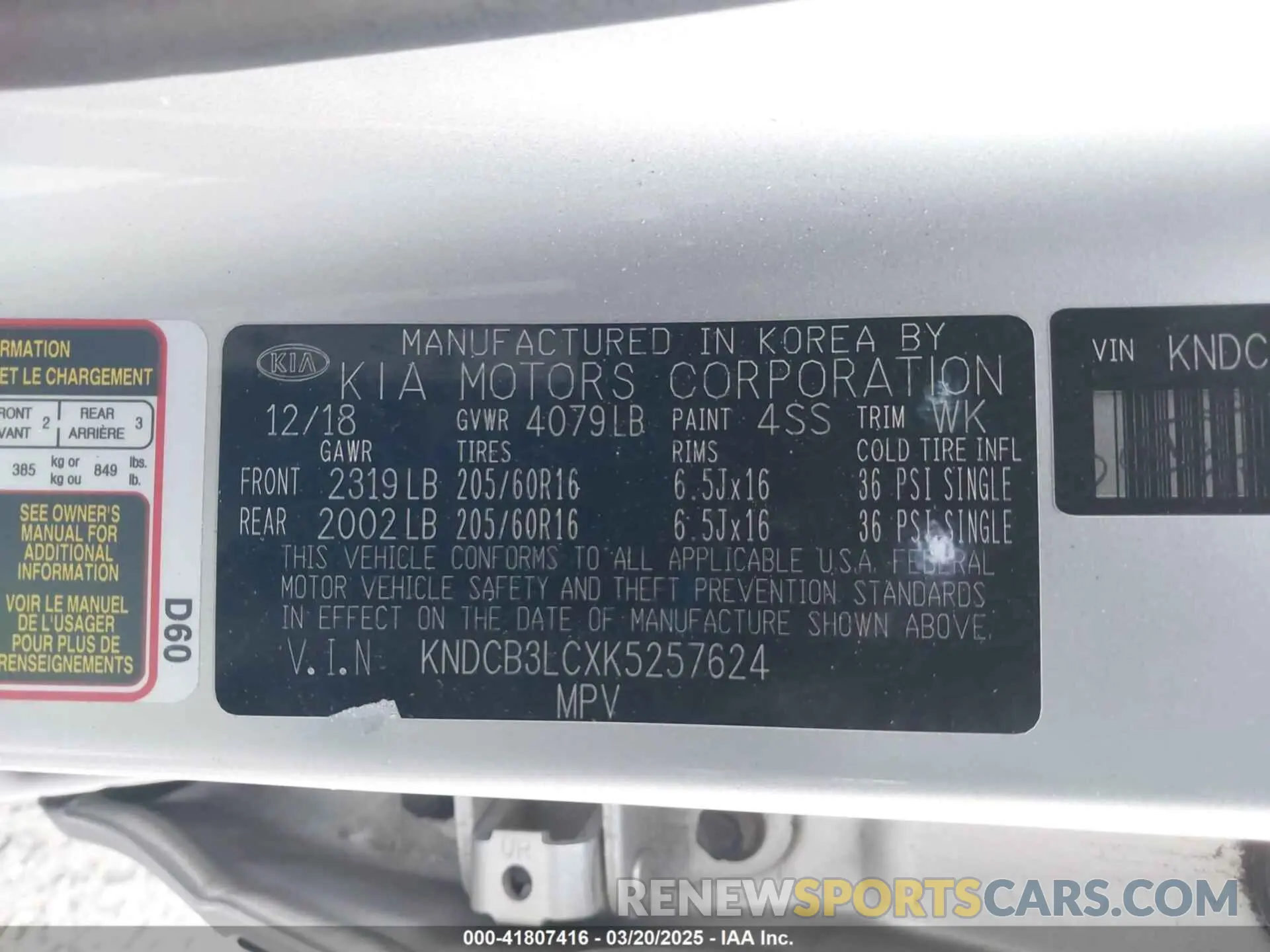 9 Photograph of a damaged car KNDCB3LCXK5257624 KIA NIRO 2019