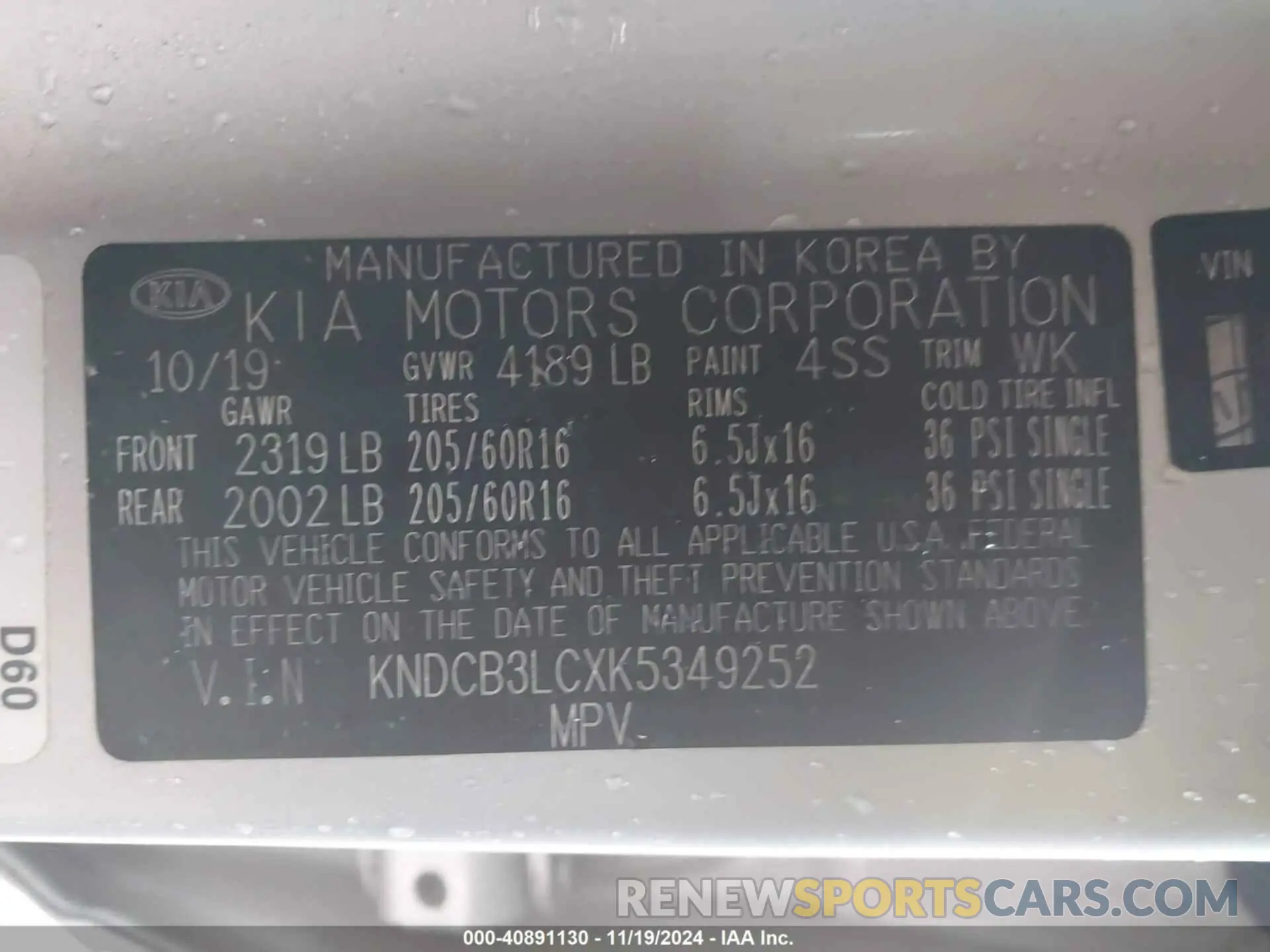 9 Photograph of a damaged car KNDCB3LCXK5349252 KIA NIRO 2019