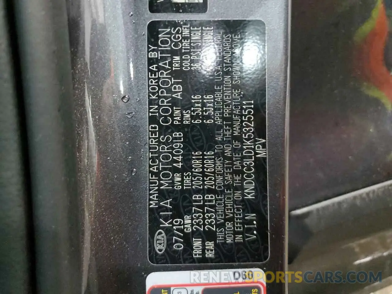13 Photograph of a damaged car KNDCC3LD1K5325511 KIA NIRO 2019