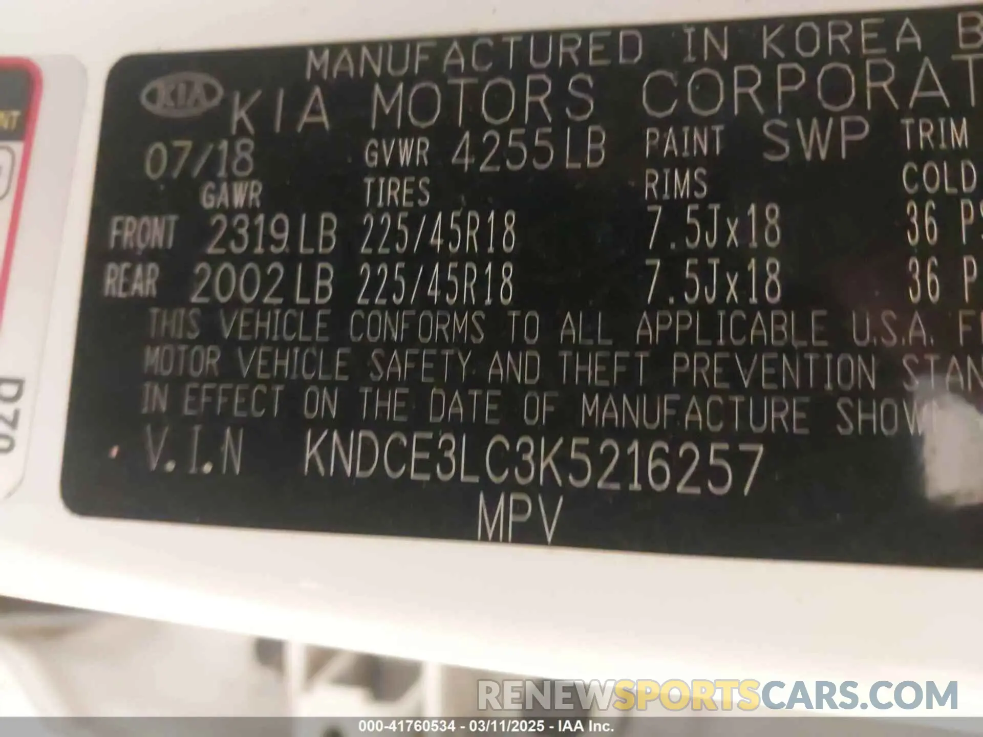 9 Photograph of a damaged car KNDCE3LC3K5216257 KIA NIRO 2019