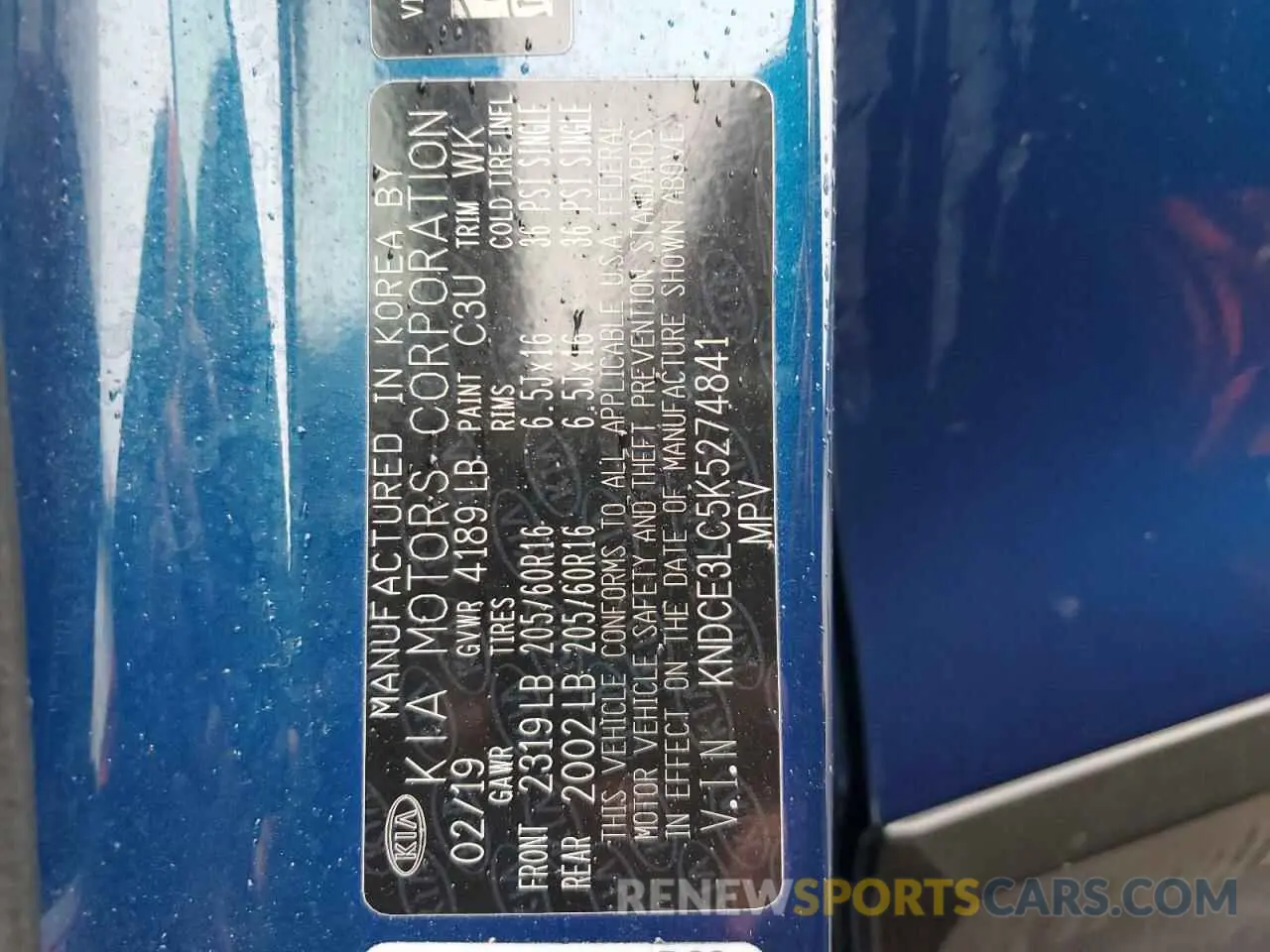 12 Photograph of a damaged car KNDCE3LC5K5274841 KIA NIRO 2019