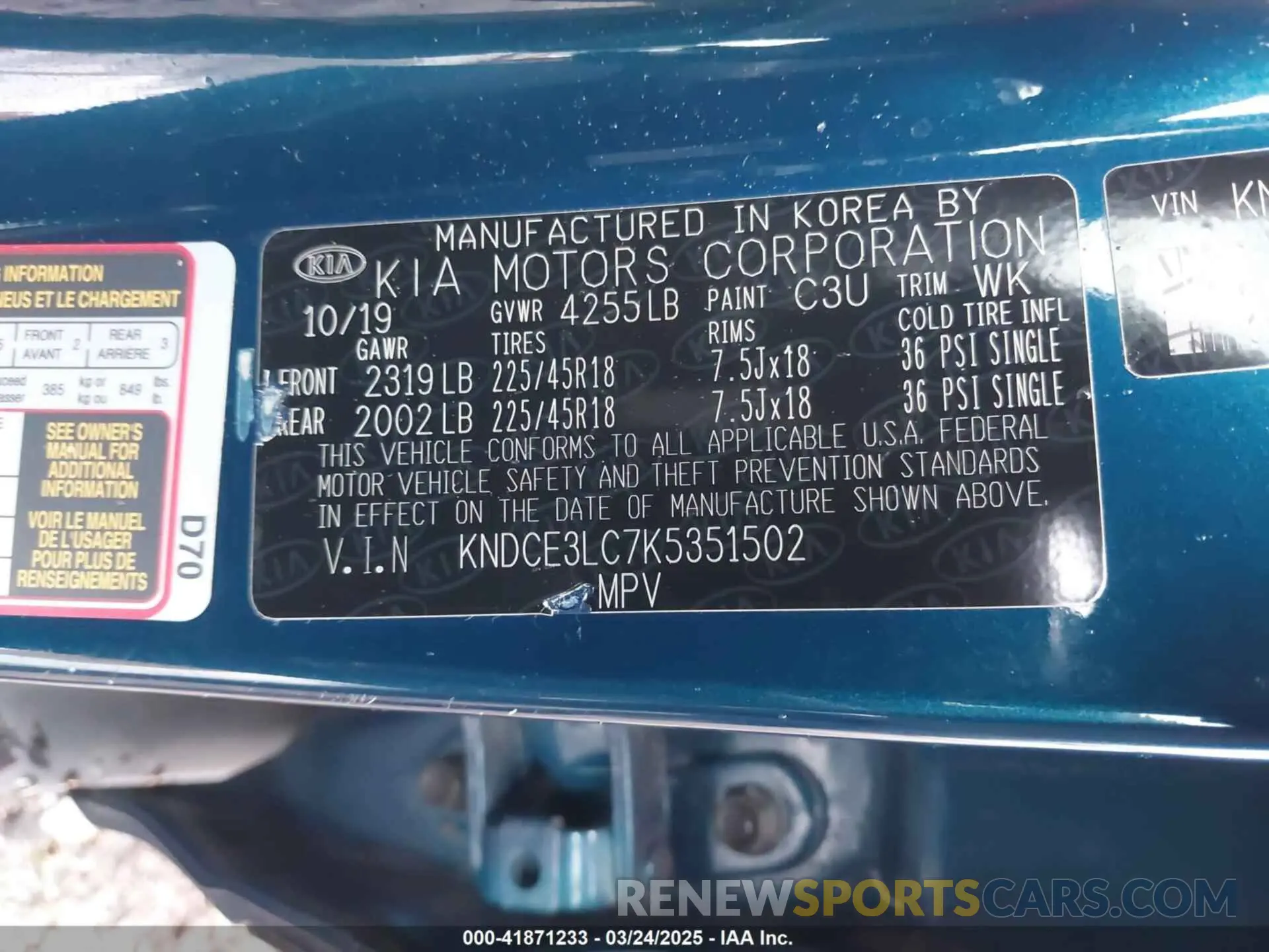 9 Photograph of a damaged car KNDCE3LC7K5351502 KIA NIRO 2019