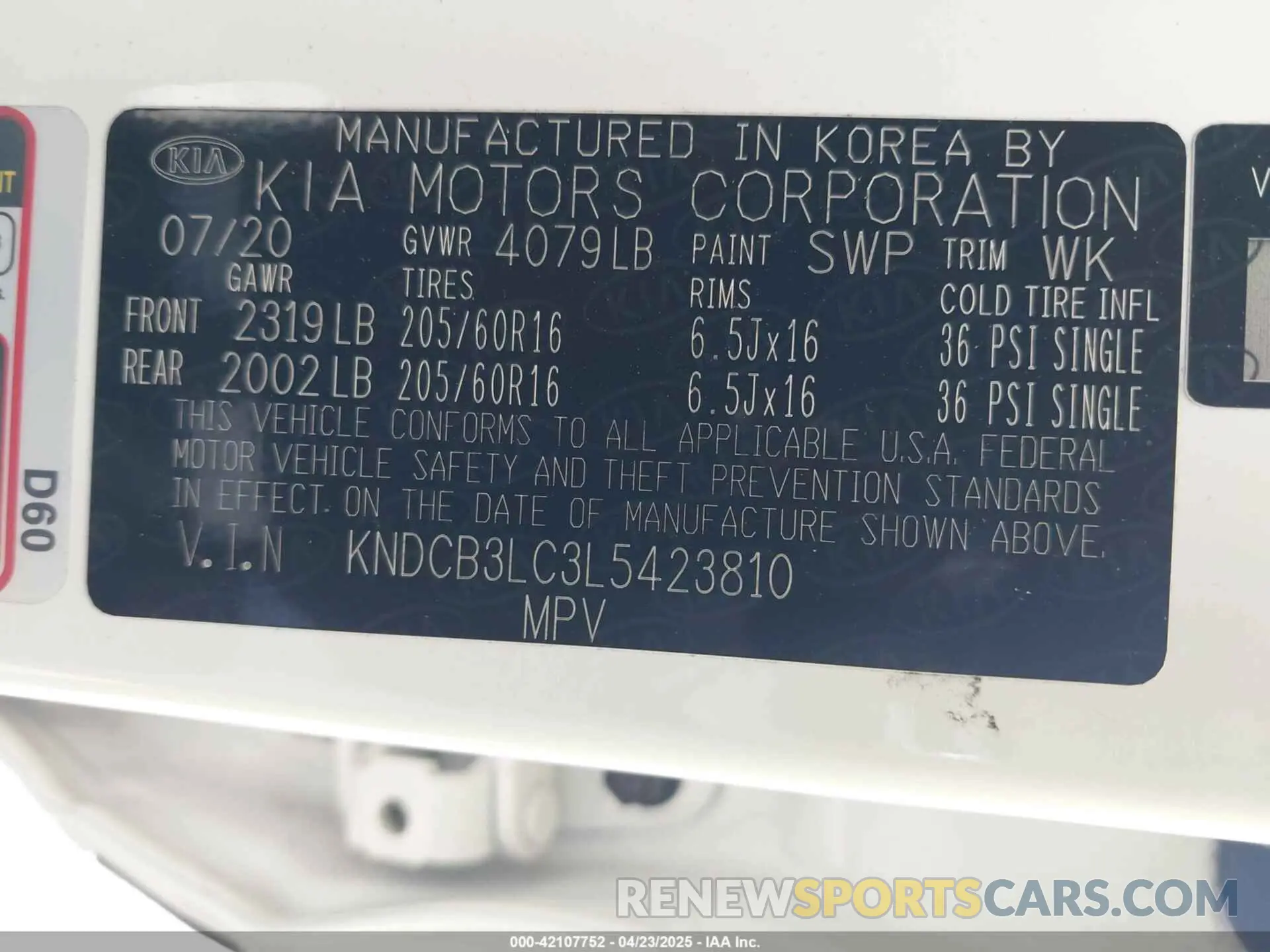 9 Photograph of a damaged car KNDCB3LC3L5423810 KIA NIRO 2020