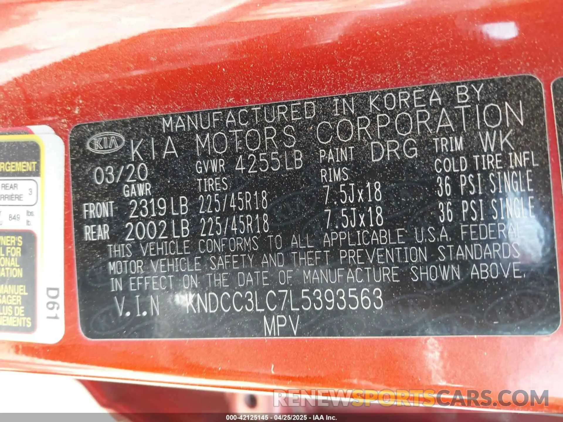 9 Photograph of a damaged car KNDCC3LC7L5393563 KIA NIRO 2020