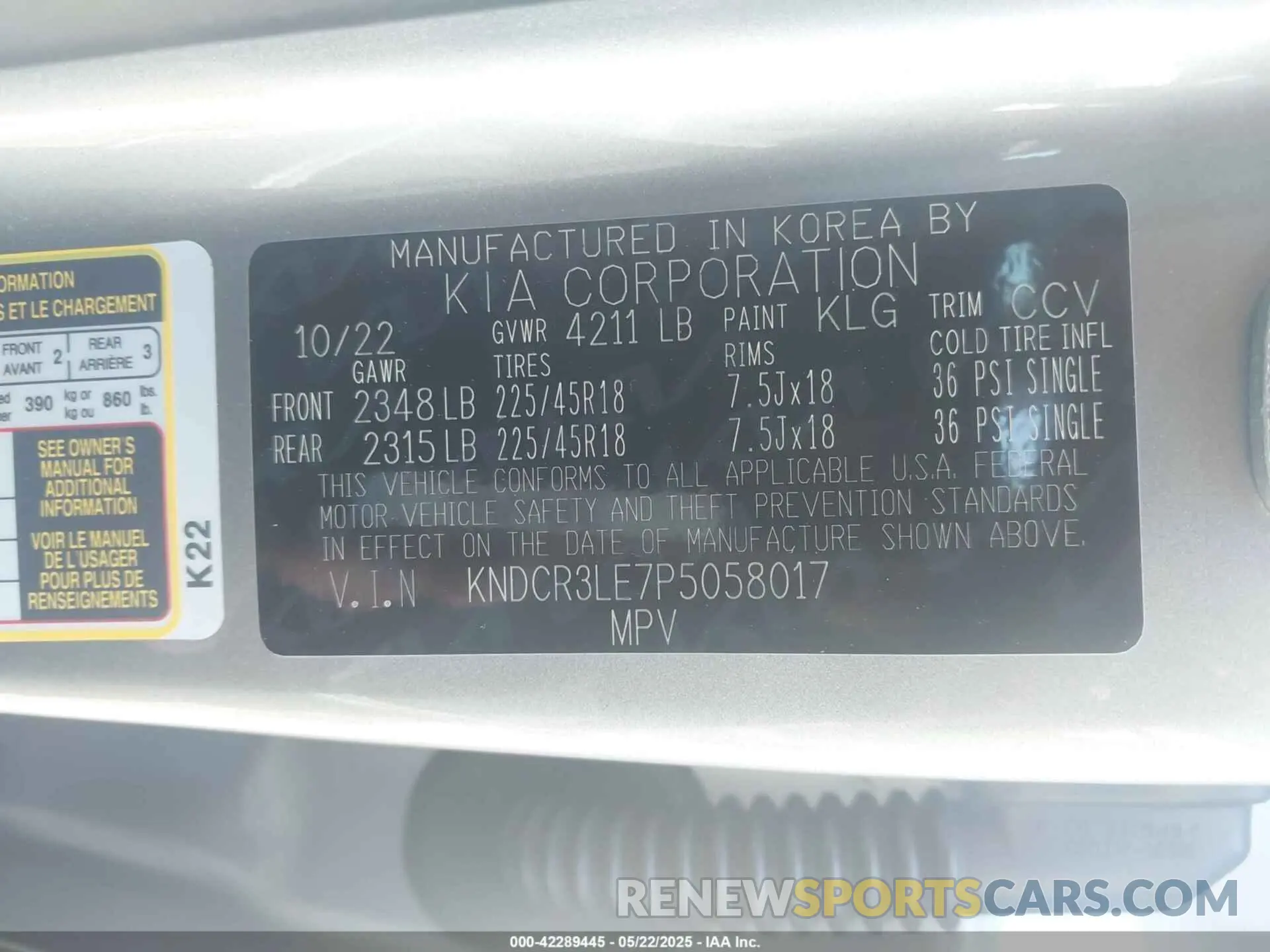 9 Photograph of a damaged car KNDCR3LE7P5058017 KIA NIRO 2023