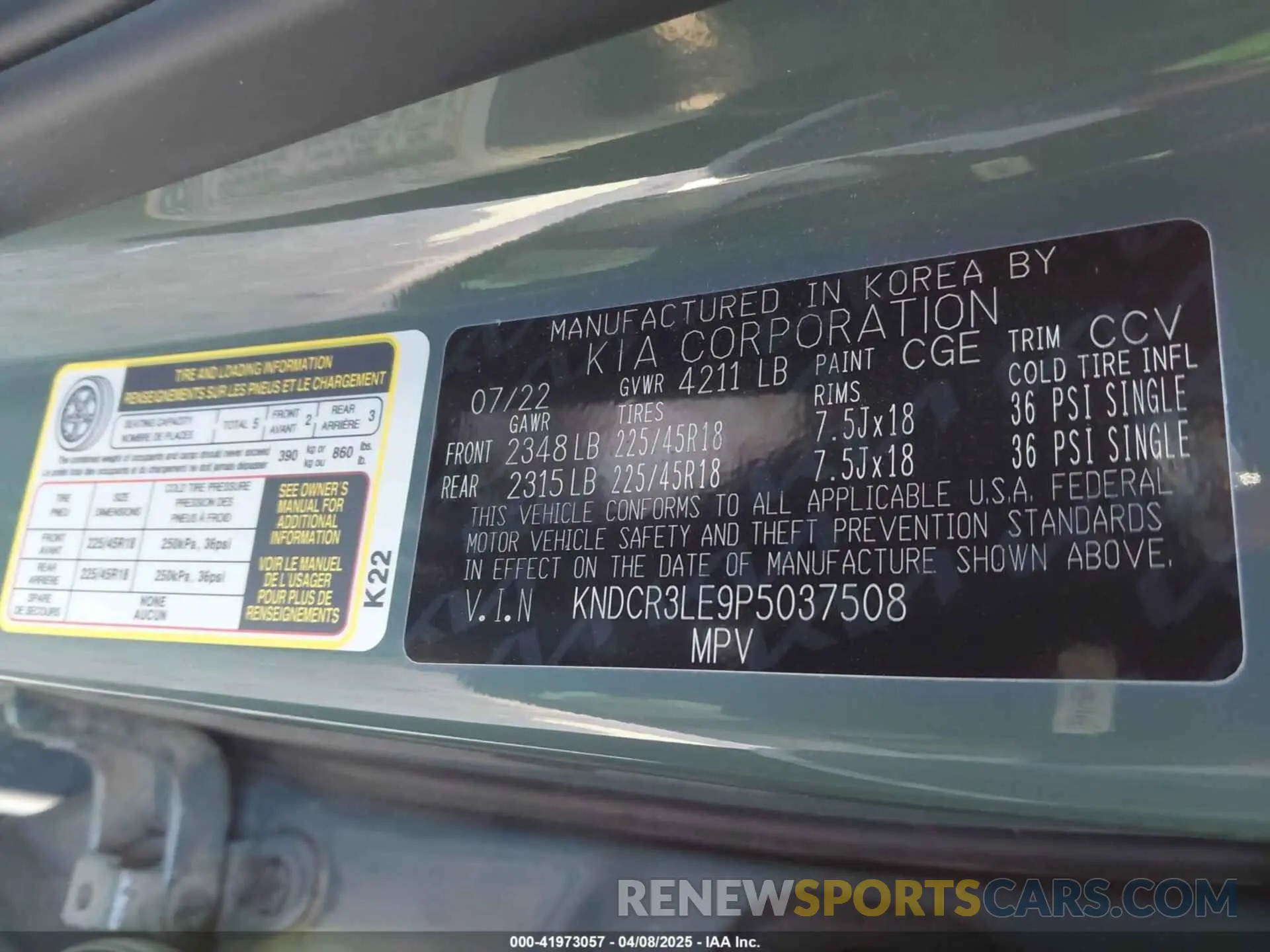 9 Photograph of a damaged car KNDCR3LE9P5037508 KIA NIRO 2023