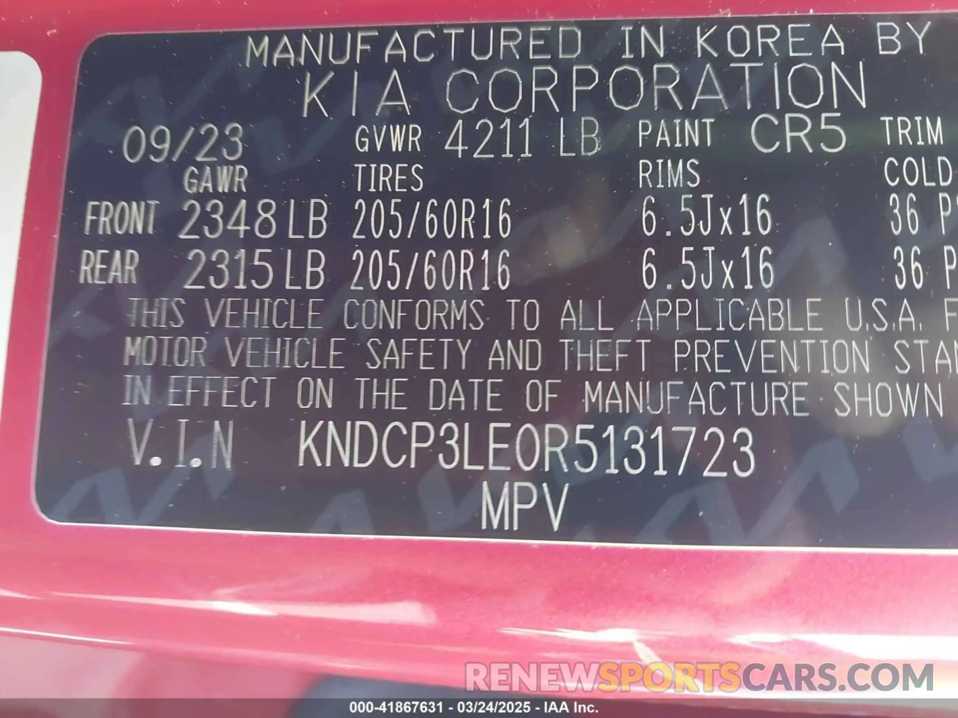 9 Photograph of a damaged car KNDCP3LE0R5131723 KIA NIRO 2024