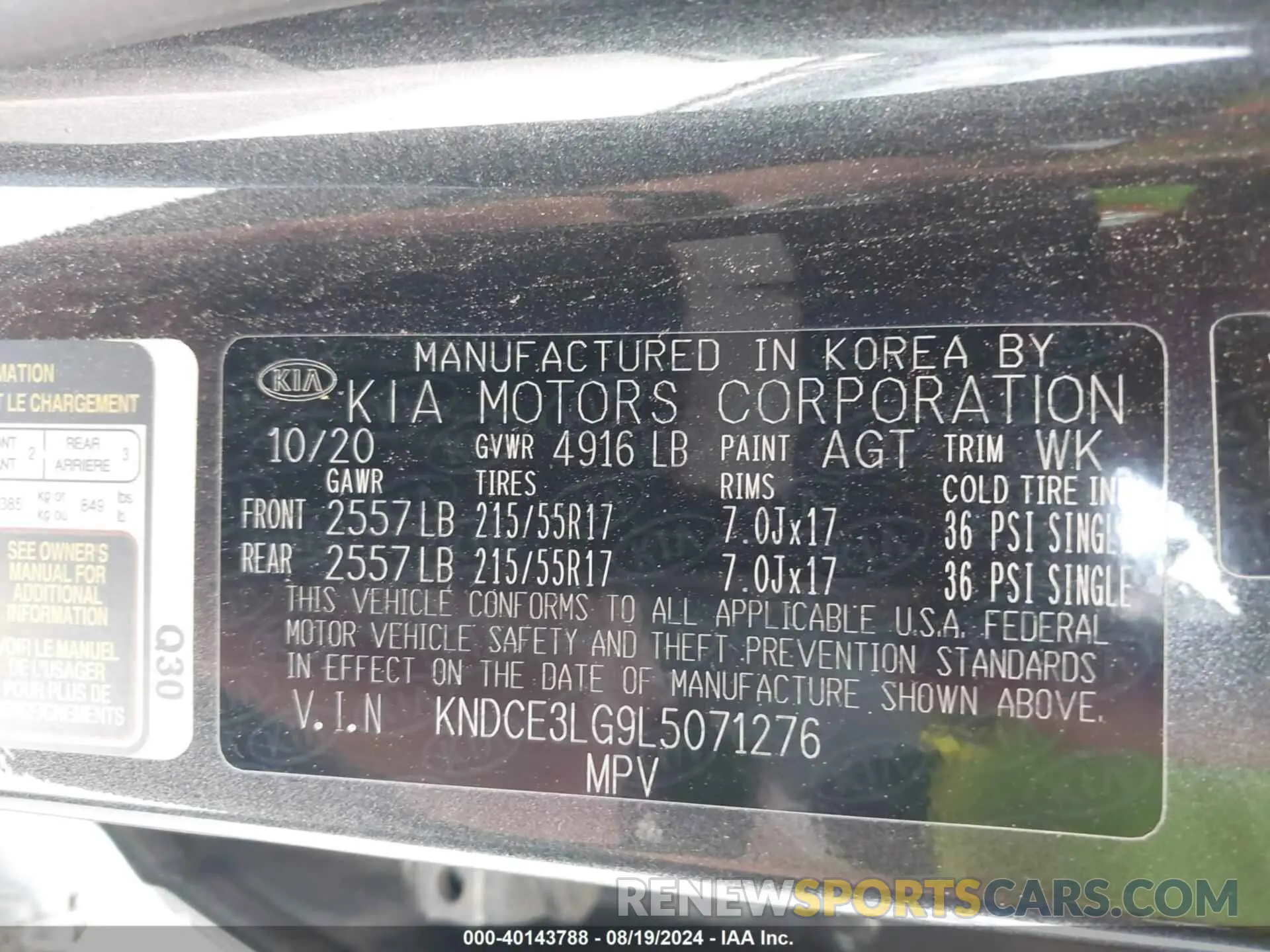 9 Photograph of a damaged car KNDCE3LG9L5071276 KIA NIRO EV 2020