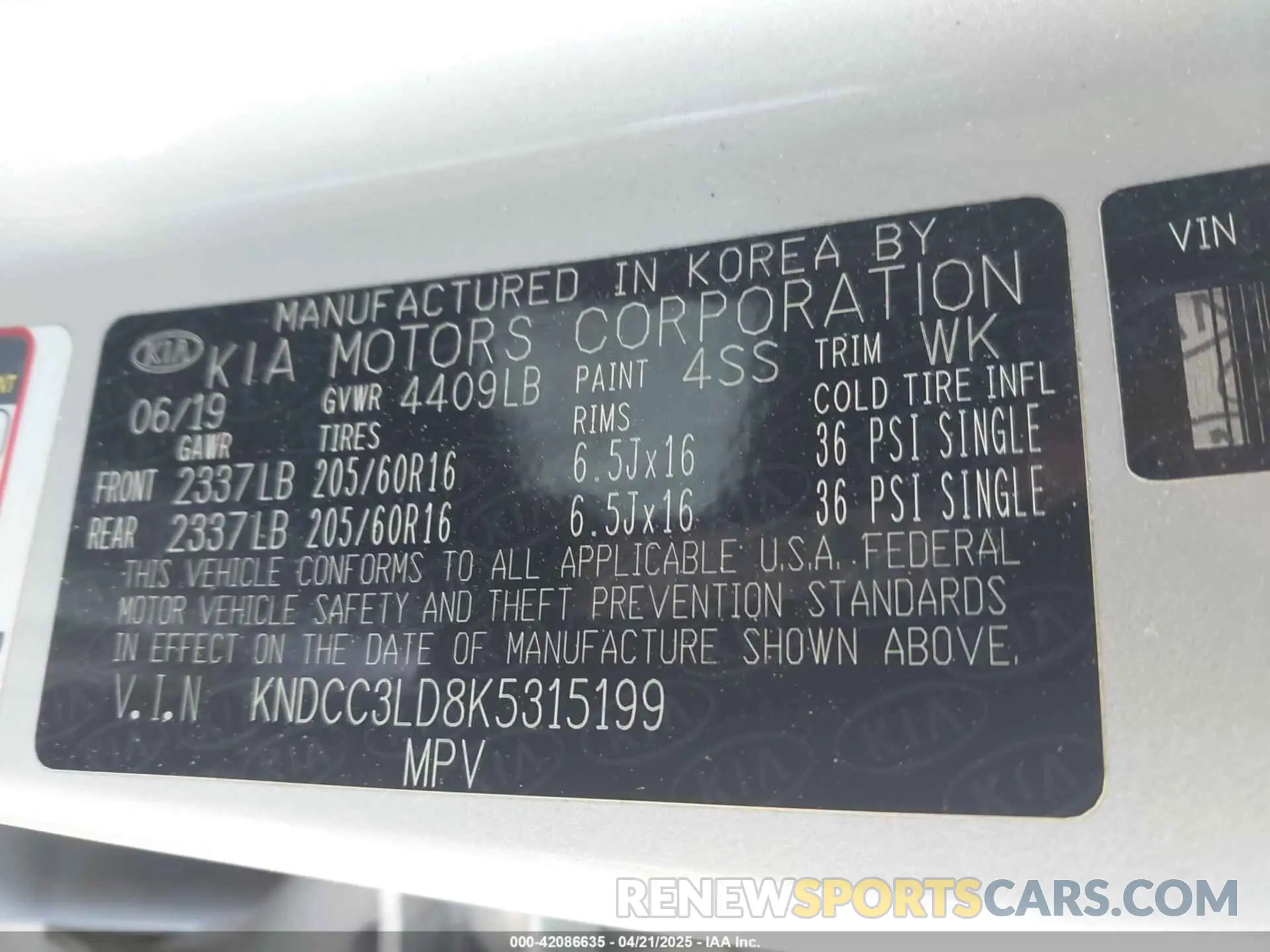 9 Photograph of a damaged car KNDCC3LD8K5315199 KIA NIRO PLUG-IN HYBRID 2019