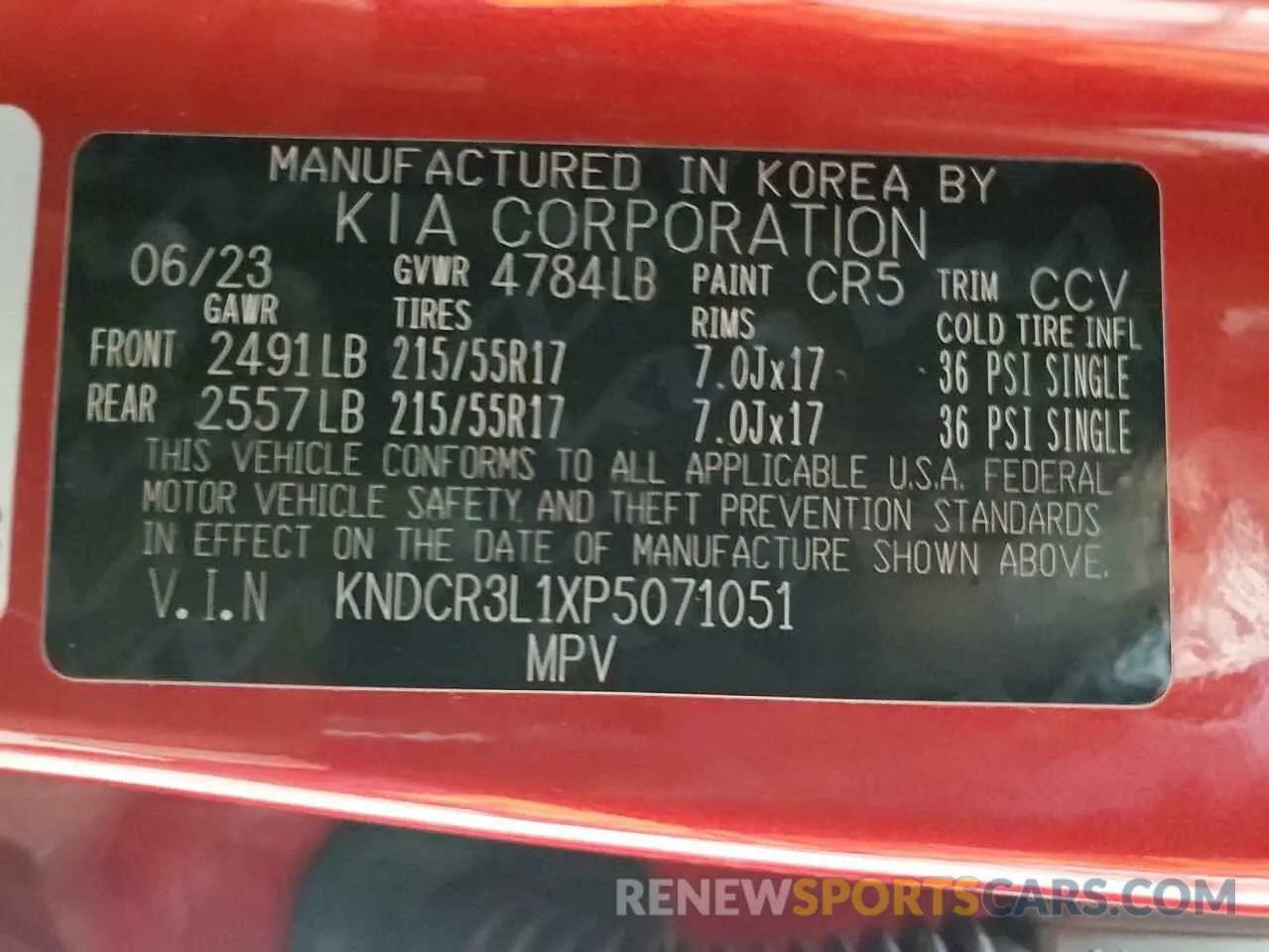 13 Photograph of a damaged car KNDCR3L1XP5071051 KIA NIRO WIND 2023