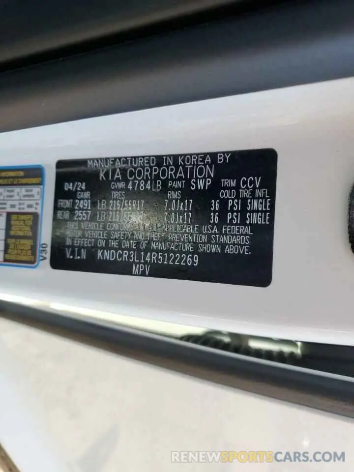 14 Photograph of a damaged car KNDCR3L14R5122269 KIA NIRO WIND 2024