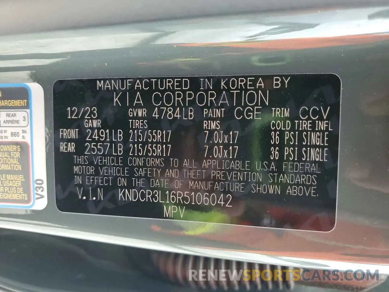 13 Photograph of a damaged car KNDCR3L16R5106042 KIA NIRO WIND 2024