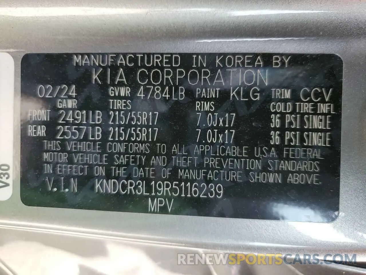 14 Photograph of a damaged car KNDCR3L19R5116239 KIA NIRO WIND 2024