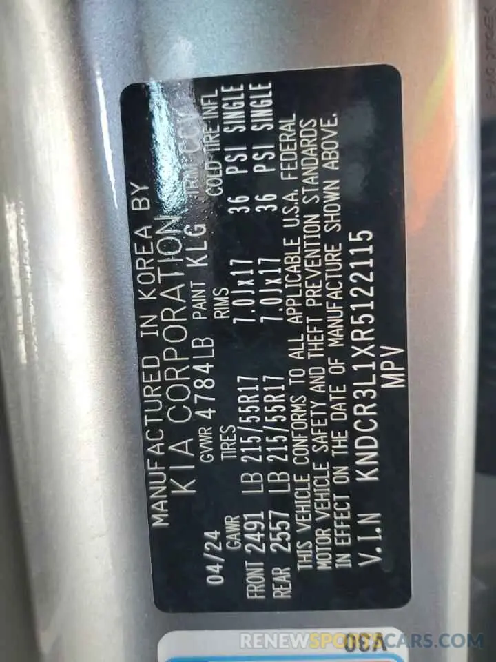 13 Photograph of a damaged car KNDCR3L1XR5122115 KIA NIRO WIND 2024
