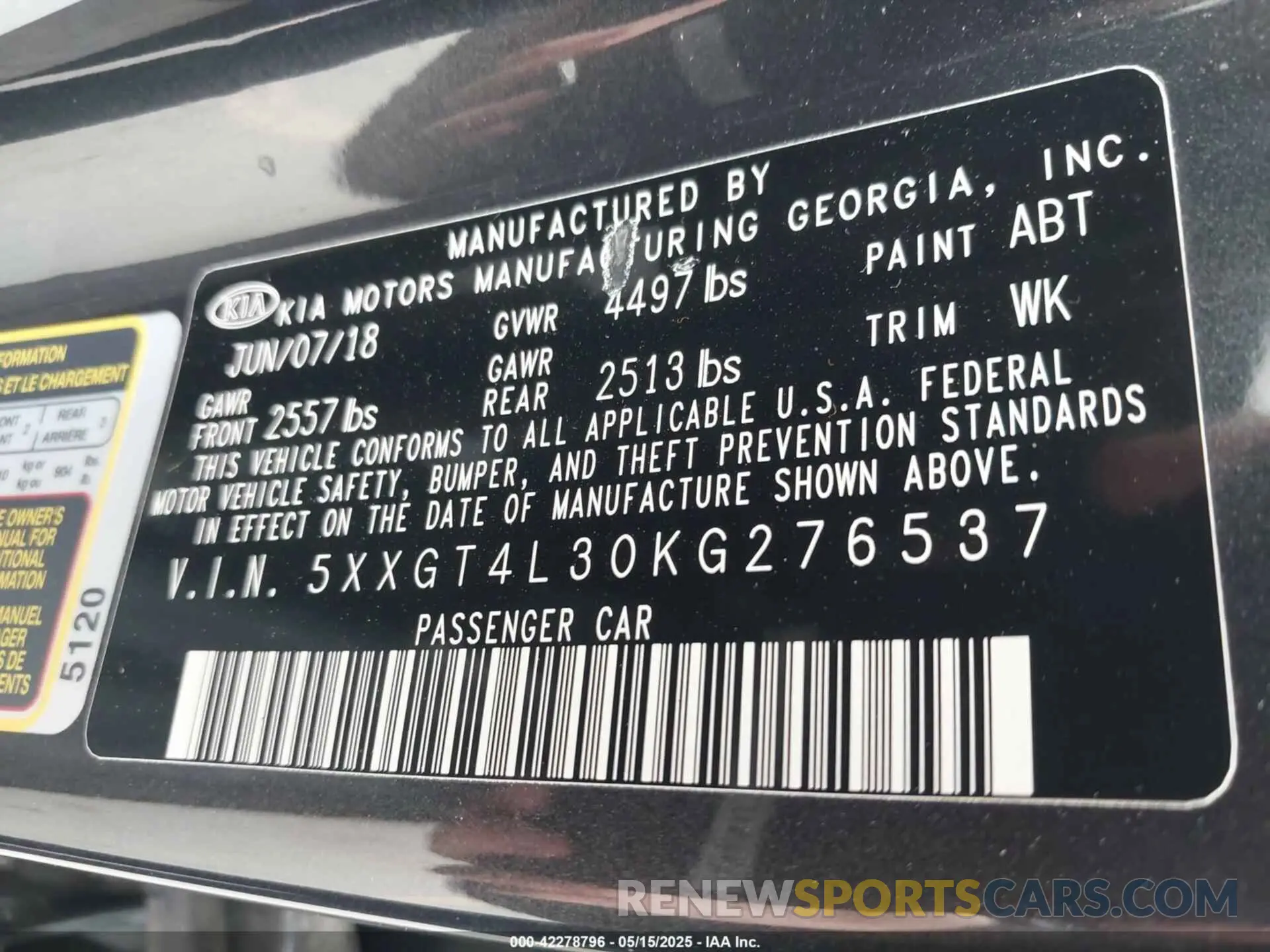 9 Photograph of a damaged car 5XXGT4L30KG276537 KIA OPTIMA 2019