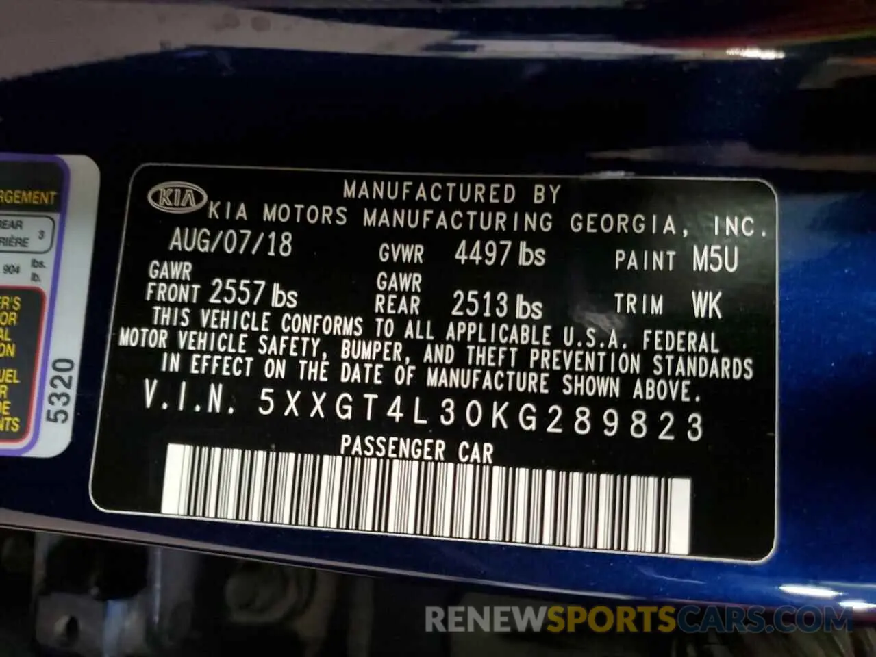 14 Photograph of a damaged car 5XXGT4L30KG289823 KIA OPTIMA 2019