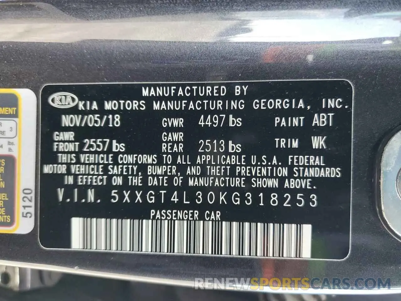 14 Photograph of a damaged car 5XXGT4L30KG318253 KIA OPTIMA 2019
