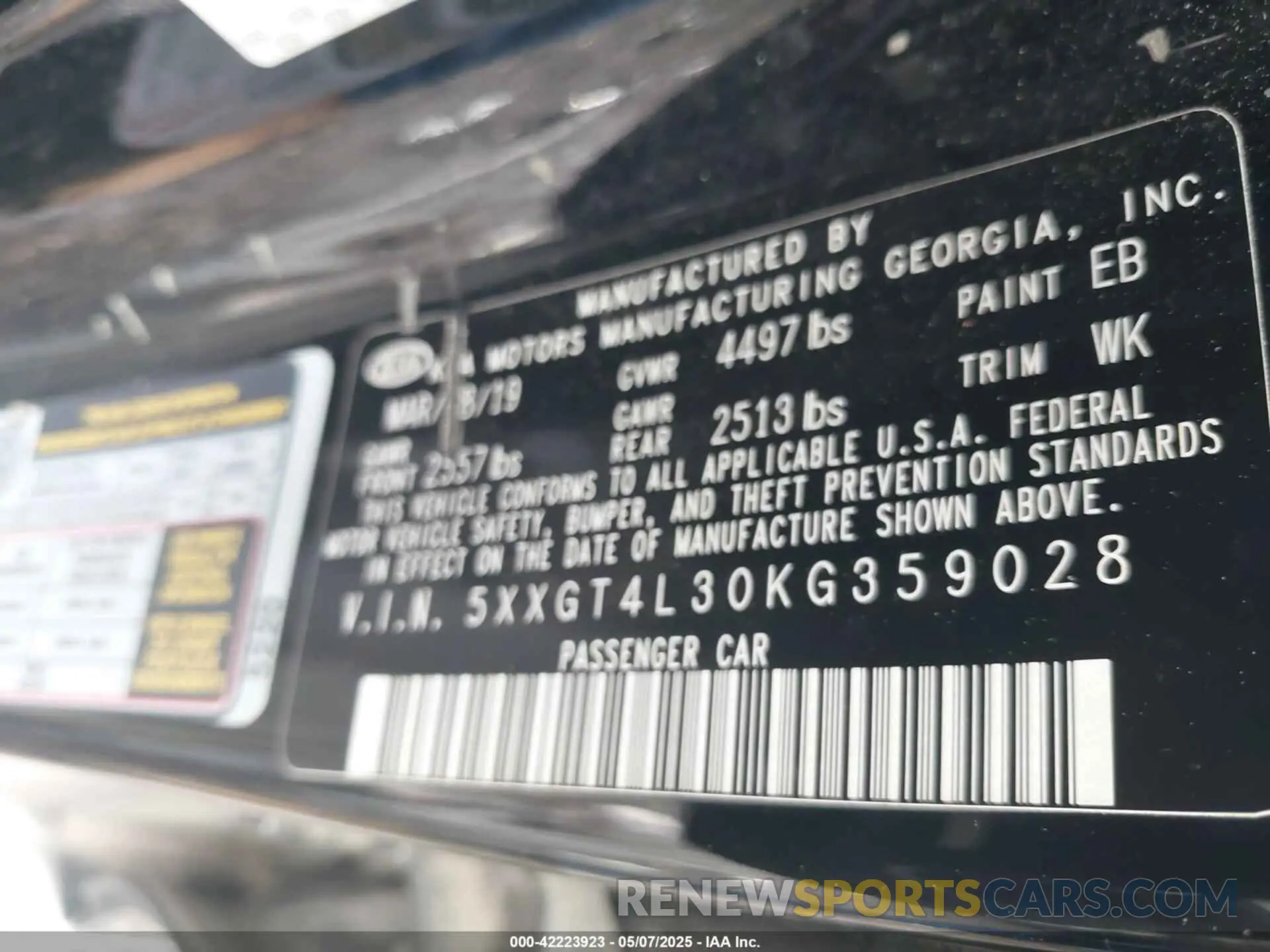 9 Photograph of a damaged car 5XXGT4L30KG359028 KIA OPTIMA 2019