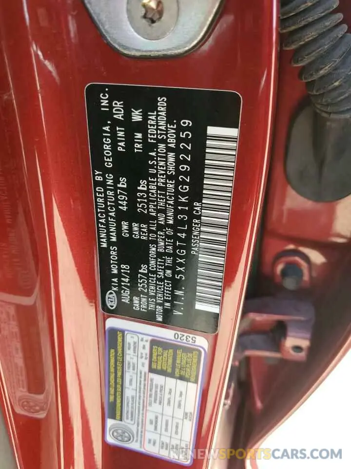 12 Photograph of a damaged car 5XXGT4L31KG292259 KIA OPTIMA 2019