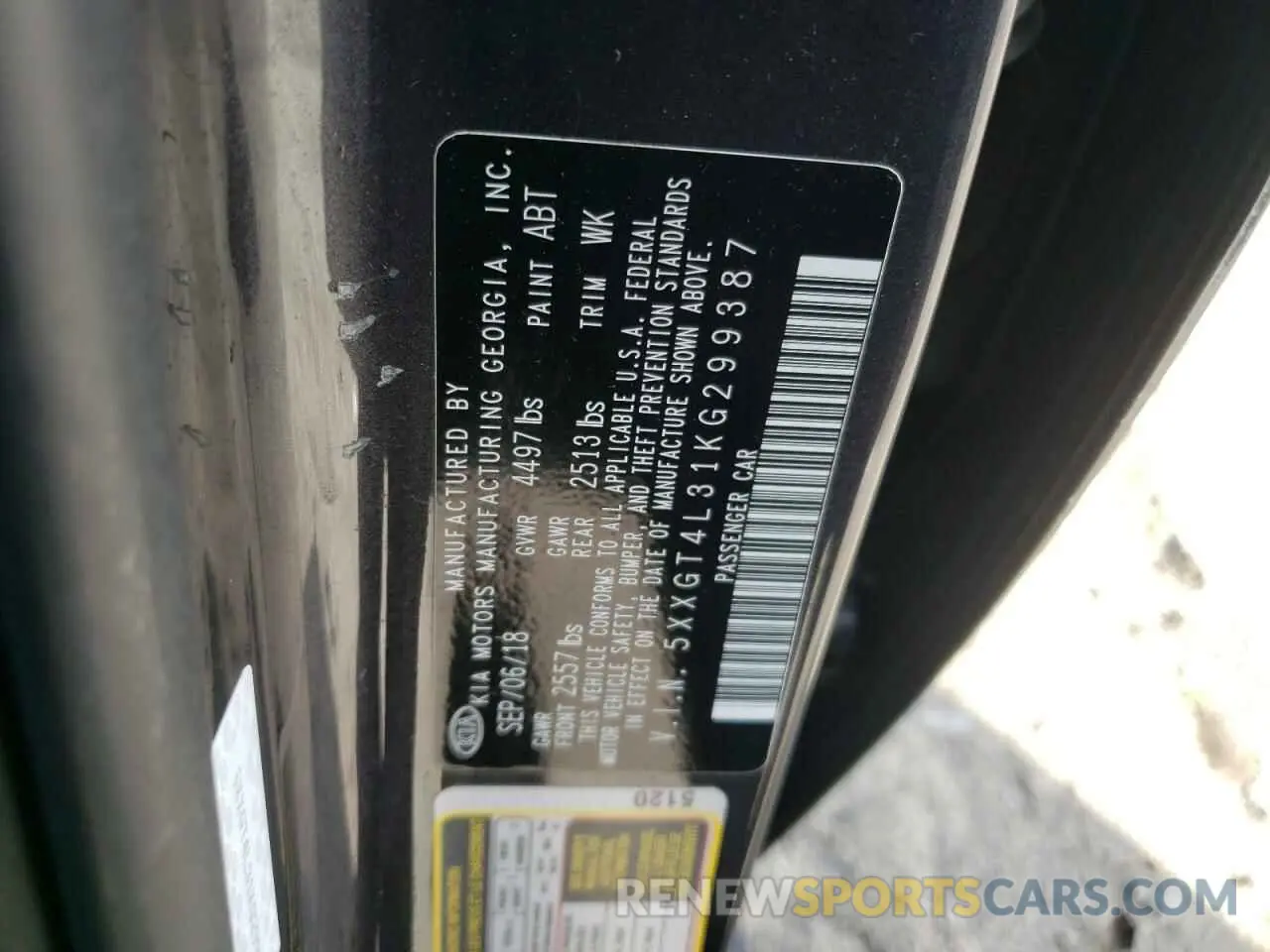 13 Photograph of a damaged car 5XXGT4L31KG299387 KIA OPTIMA 2019