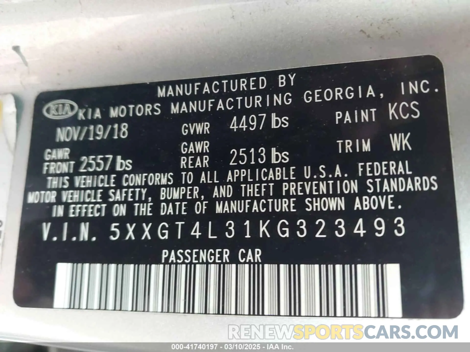 9 Photograph of a damaged car 5XXGT4L31KG323493 KIA OPTIMA 2019